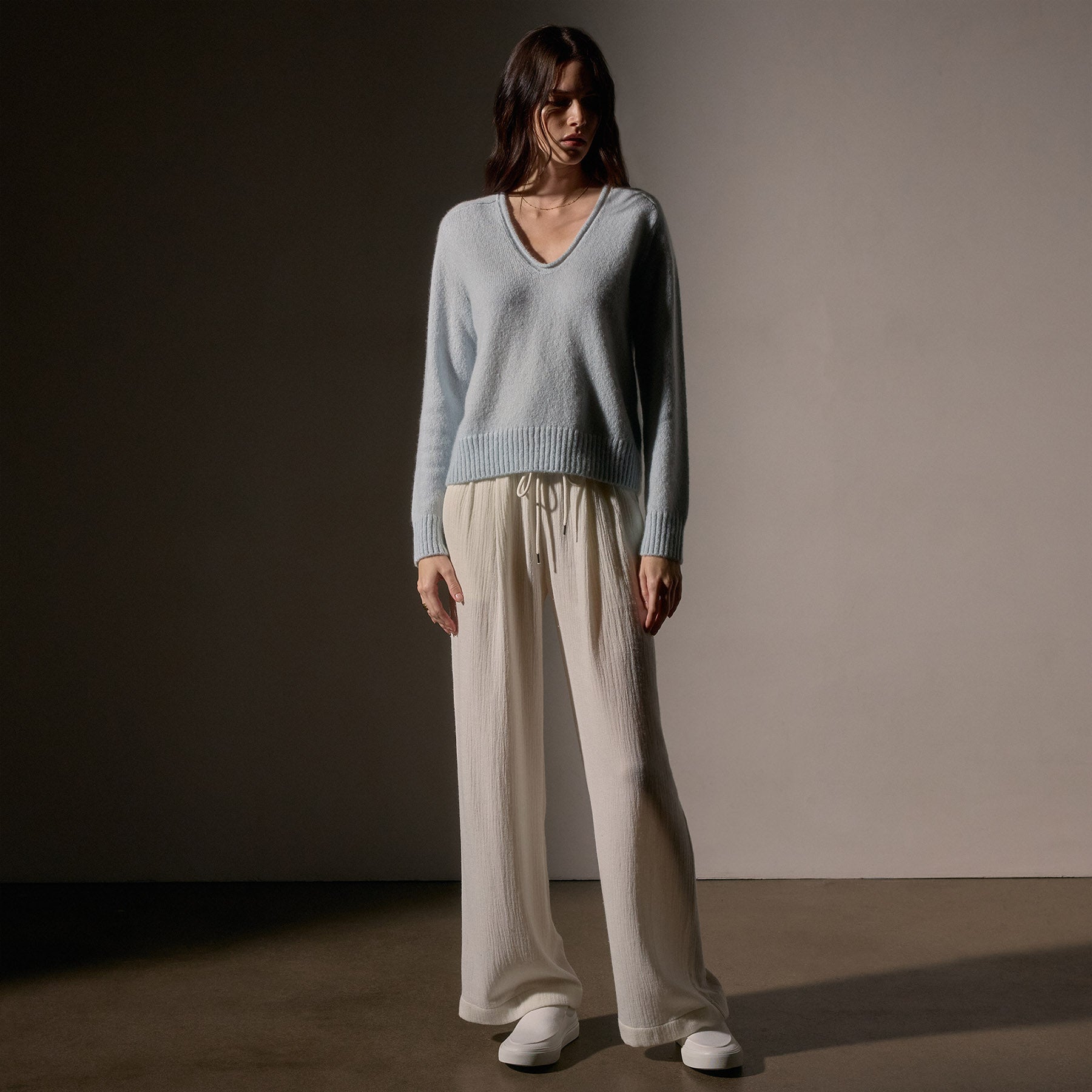 Luxury Cashmere V-Neck Sweater for Women - Soft & Cozy Pale Blue Pullover | Perfect for Winter, Office & Casual Outfits