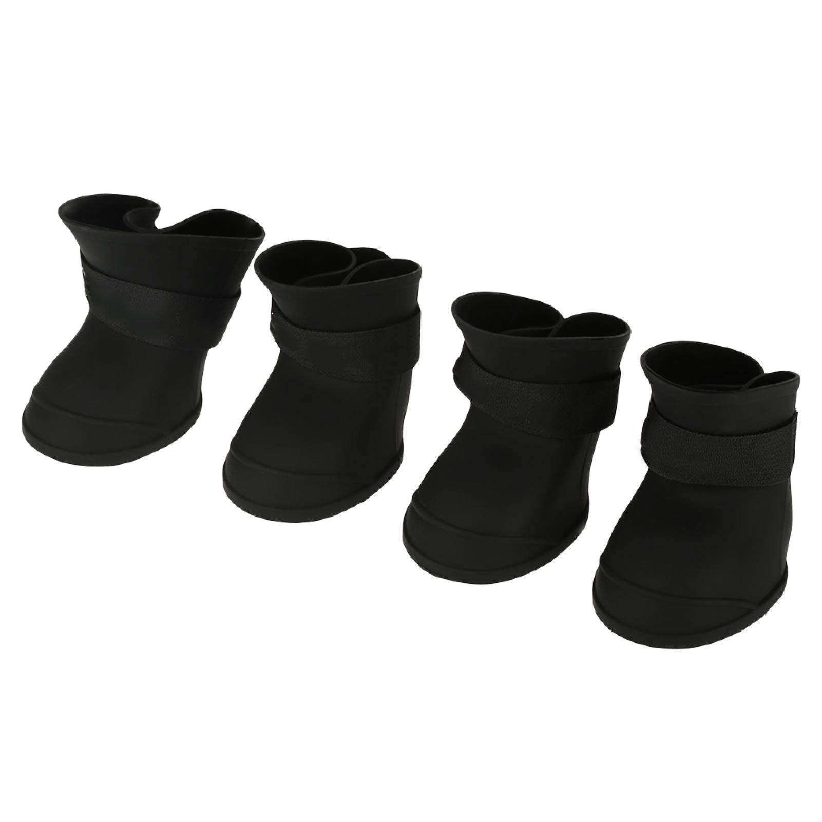 4 Pairs Waterproof Anti-Slip Dog Boots - Fashionable Silicone Pet Shoes for Puppy & Small Dogs - Protective Rain & Winter Boots for Walking, Hiking & Outdoor Adventures (Black, Medium)