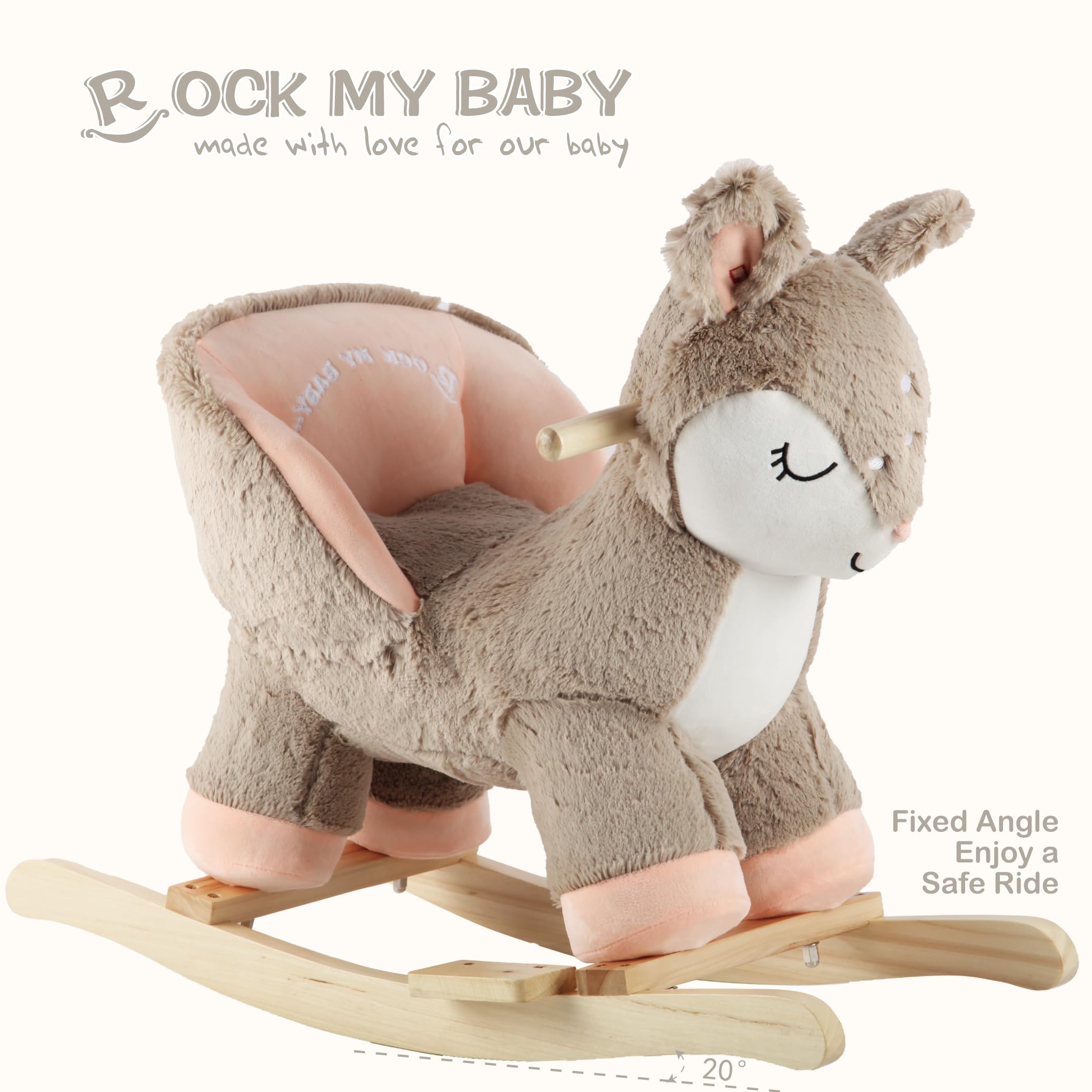 Plush Stuffed Deer Rocking Horse with Chair | Baby Rocker Toy with Sweet Music | Pink Ride-On Animal Toy for Toddlers | CPC Certified Safe | Perfect for Nursery, Playroom & Birthday Gifts