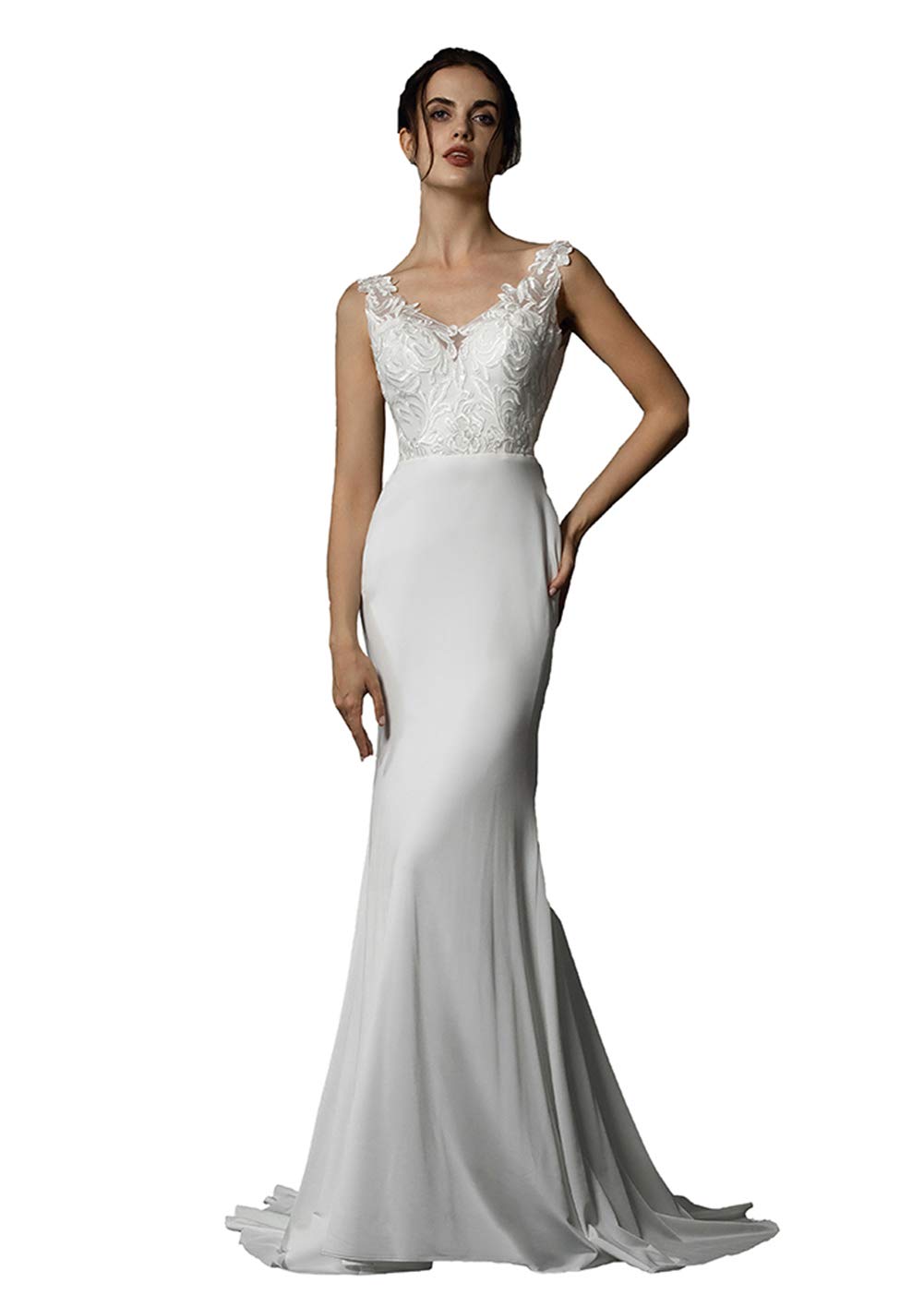 Elegant Satin Mermaid Evening Dress for Women - V-Neck Bridal Gown Long Formal Party Dress for Wedding, Prom, Gala & Special Occasions