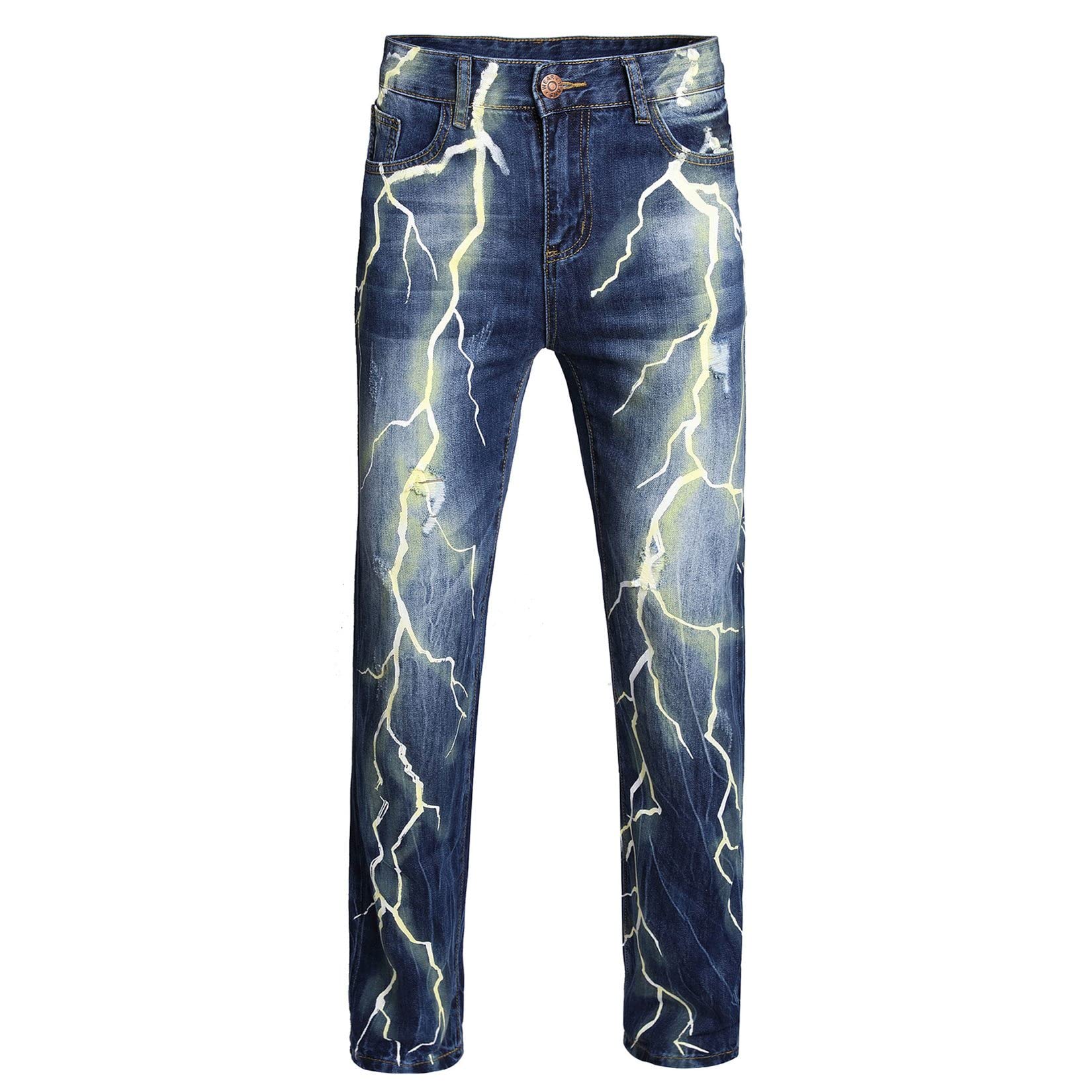 Vog Men's Tie-Dyed Distressed Jeans - Cool Ripped Straight Loose Fit Denim Pants for Men | Casual Streetwear & Hip Hop Fashion | Perfect for Parties, Concerts and Urban Style