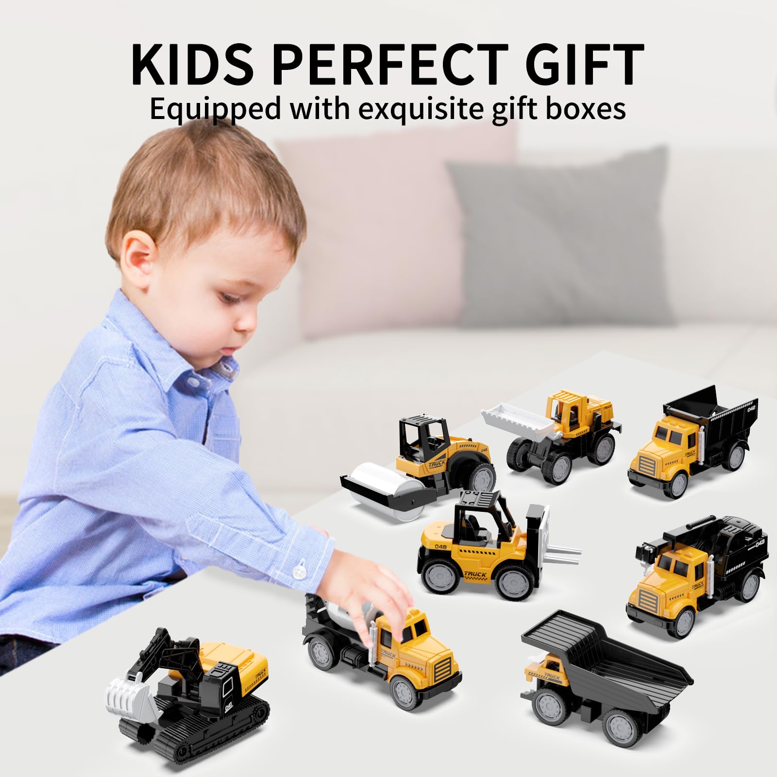 HONGTUO 8Pcs Mini Die-Cast Construction Vehicle Toys Set - Excavator, Mixer Truck, Bulldozer, Forklift & Dump Truck - Pull Back Action Cars for Toddlers & Kids (Boys & Girls) | Perfect for Pretend Play, Birthday Gifts & Early Learning Development