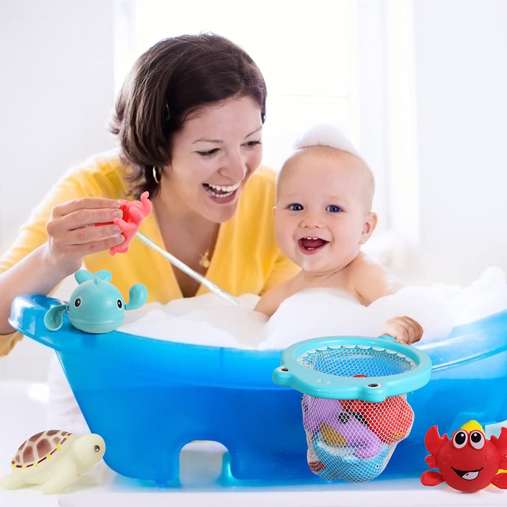 **Shindel 16PCS Bath Toys for Toddlers - Floating Animal Pool Toys Set with Fishing Net & Clockwork Swimming Toys | Fun Bath Time & Pool Play for Kids Ages 2-4, Infant Girls & Boys | Perfect for Bathtub, Swimming Pool & Outdoor Water Play**