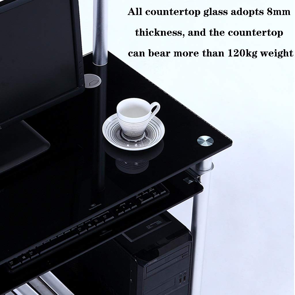 Ergonomic Computer Desk with Storage Shelves & Removable Tempered Glass Top - Compact Home Office Desk, Easy Assembly Writing Table for Small Spaces | Perfect for Remote Work, Gaming & Study