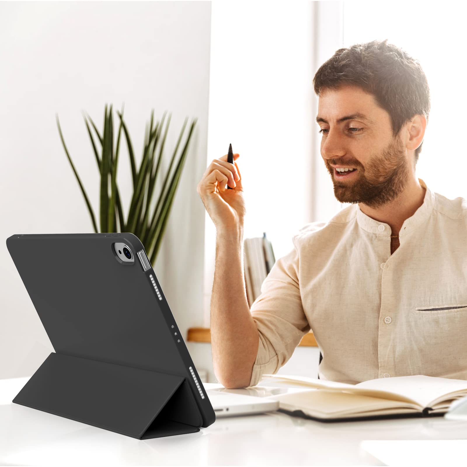 Premium Slim Trifold Stand Case for iPad Air 5th/4th Gen 10.9 Inch (2022/2020 Models) - Auto Wake/Sleep, 2nd Gen Pencil Charging, Soft TPU Back Cover - Perfect for Work, Study & Travel - Black