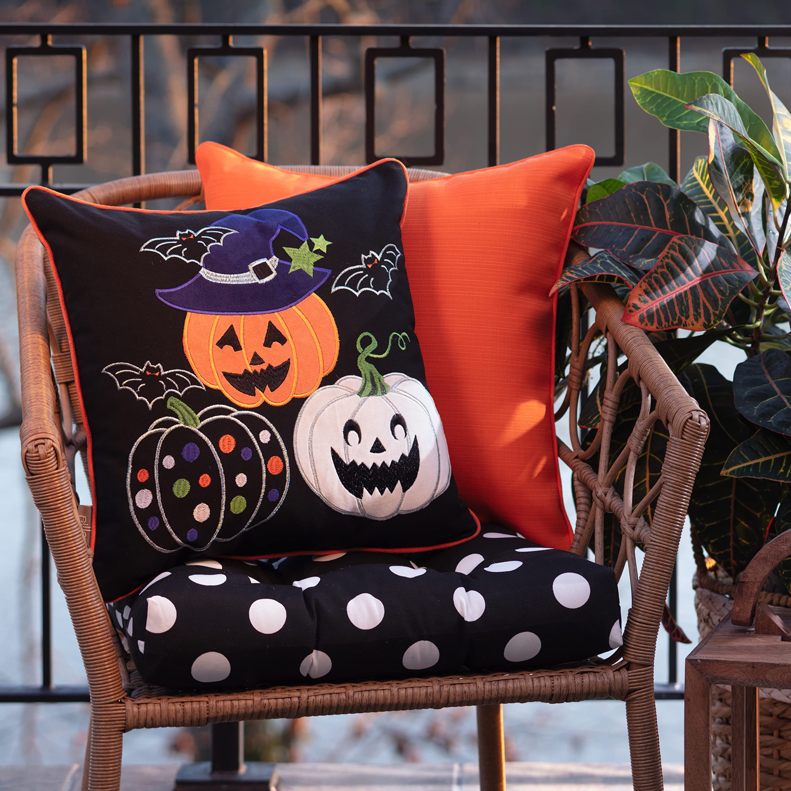 Halloween Pumpkin Throw Pillow 16.5x16.5 Inch - Black Decorative Cushion for Sofa, Bed, Dorm Room - Perfect for Fall Decor & Spooky Home Accents