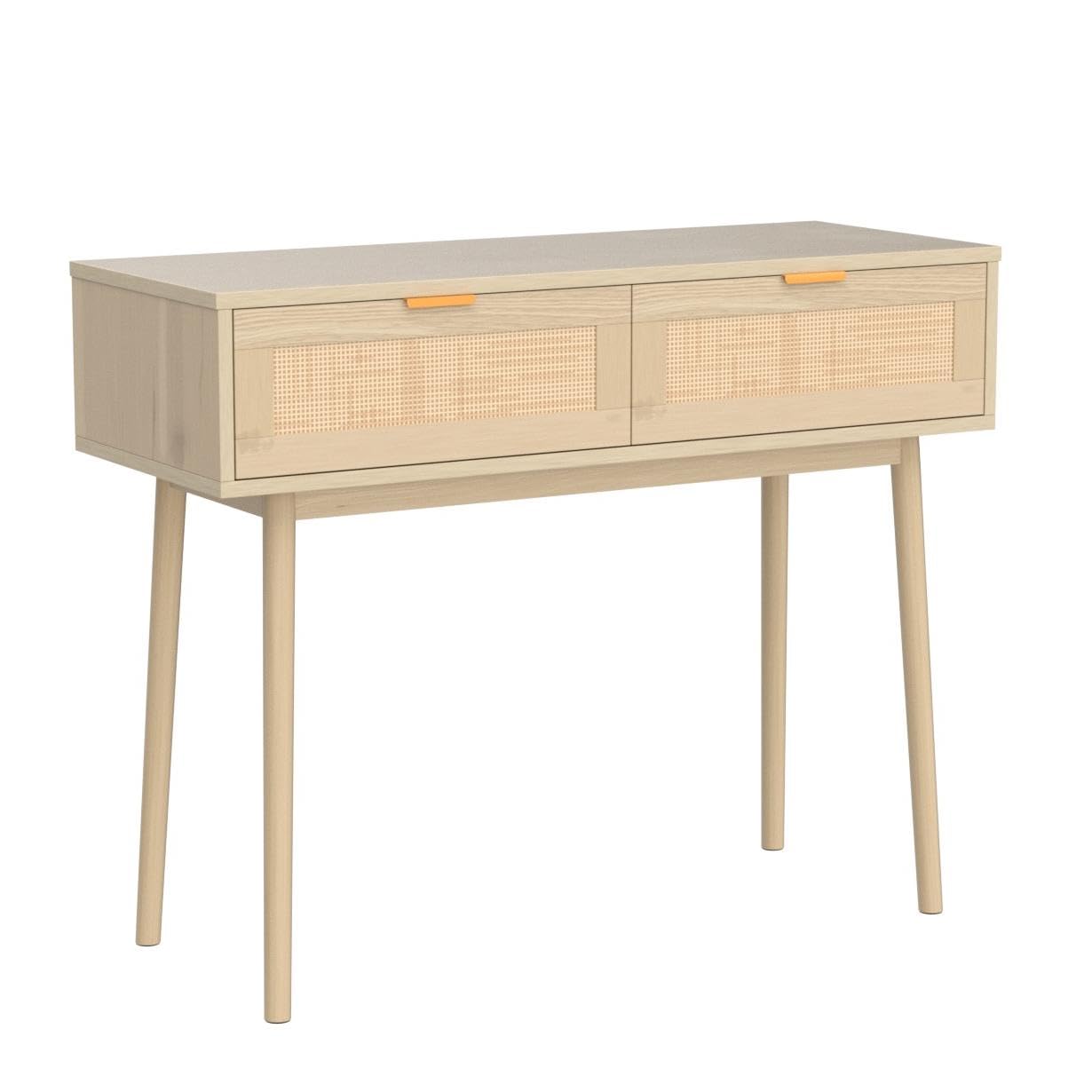 Rattan Console Table with 2 Drawers - Narrow Entryway Sofa Table with Storage for Hallway, Living Room & Bedroom - Natural Wood Accent Furniture for Behind Couch & Small Spaces