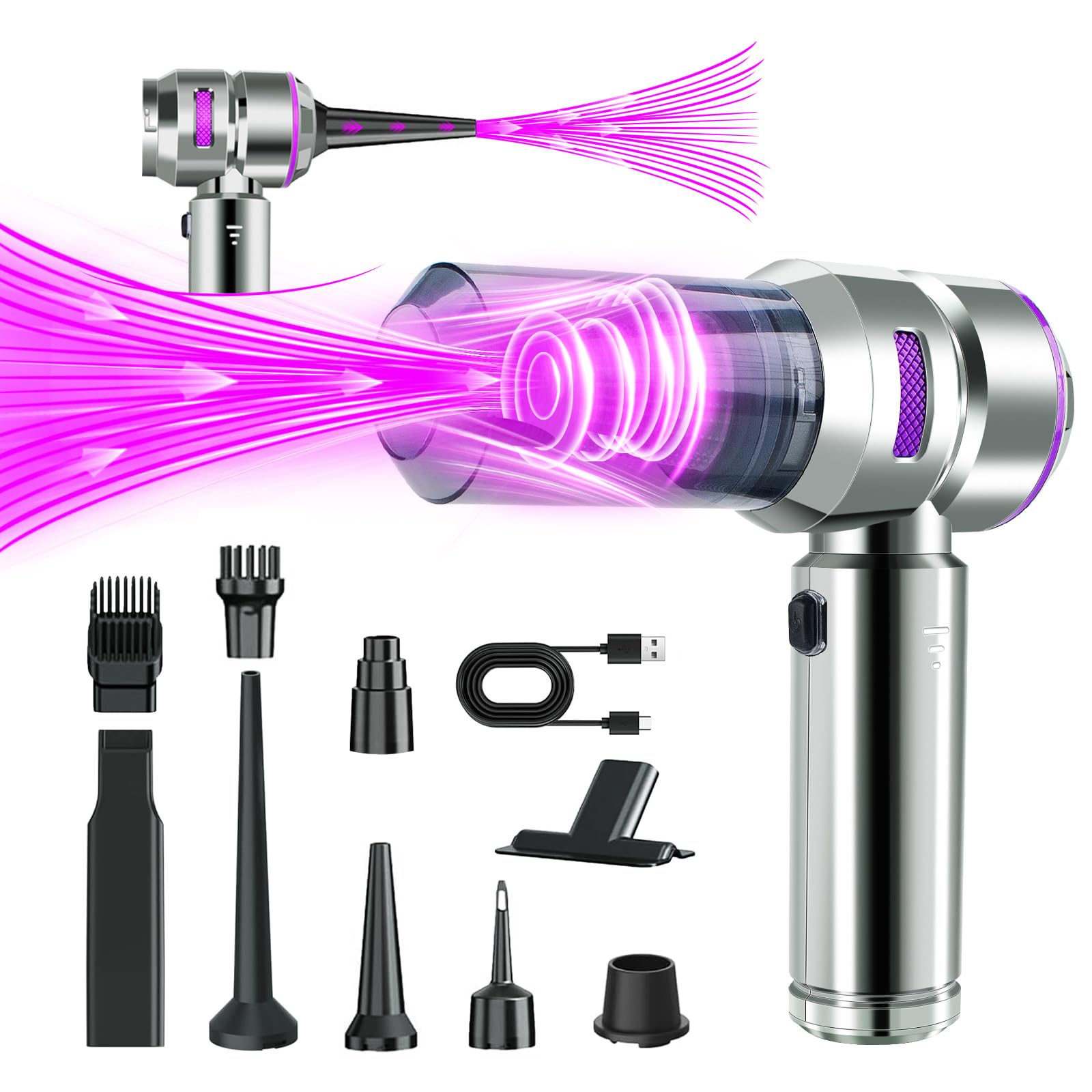 21000Pa Cordless Car Vacuum Cleaner - Powerful 100W Brushless Motor Handheld Vacuum, 4-in-1 Portable Mini Vac for Car Detailing, Home, Office & Pet Hair | Wireless Strong Suction & Air Duster (Purple) - Perfect for Car Interiors, Upholstery Cleaning & Quick Spill Pickup
