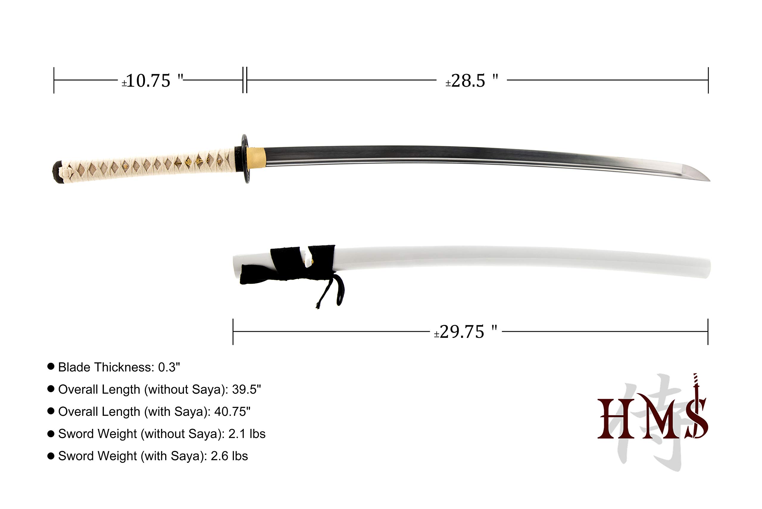 Handmade Samurai Katana Sword - Practical Hand Forged 1045 Carbon Steel Blade with Heat/Clay Tempering - Full Tang Sharp Sword with Scabbard - Perfect for Martial Arts Training, Cosplay & Collectors Display