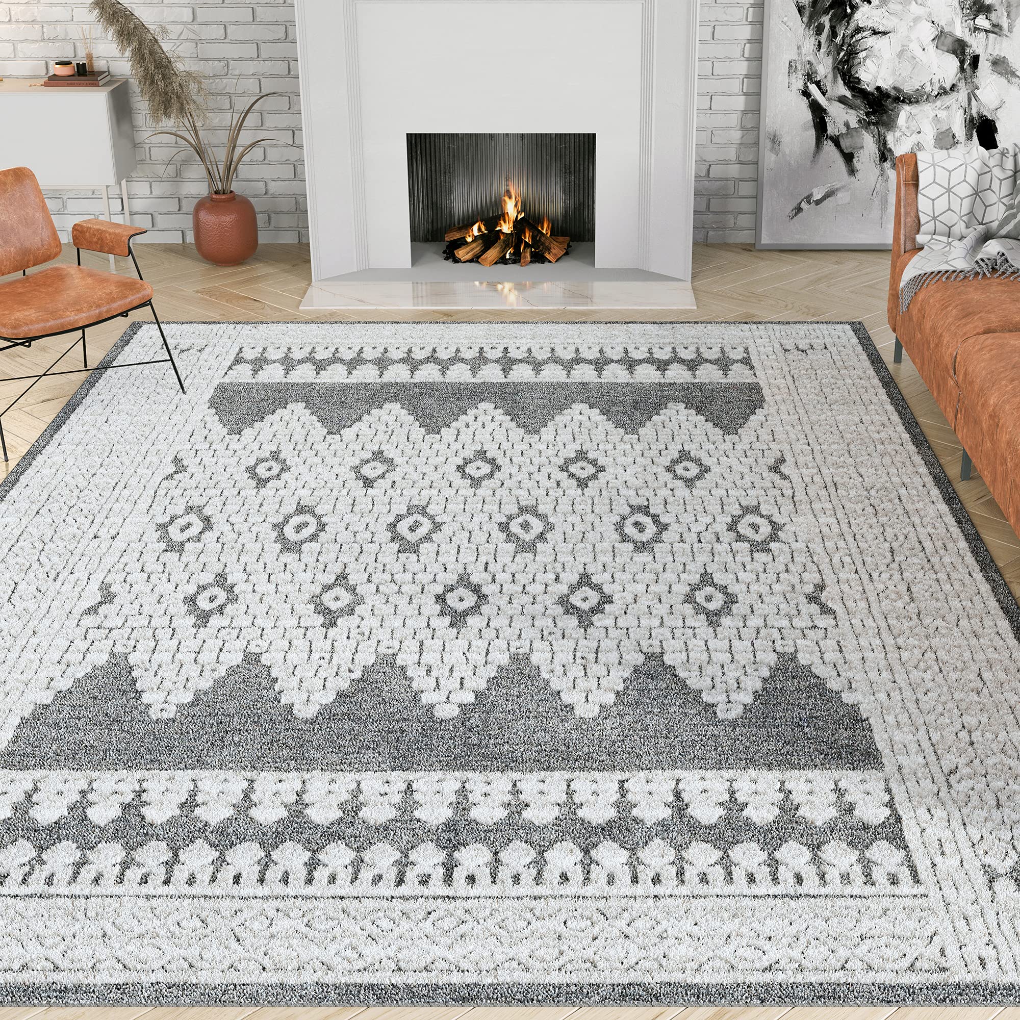 Tayse Elaine Gray 5x7 Area Rug - Soft Indoor Rug for Living Room, Bedroom, Dining Room & Kitchen - Non-Slip Entryway Carpet - Moroccan Transitional Design - Perfect for Home Decor & Cozy Spaces