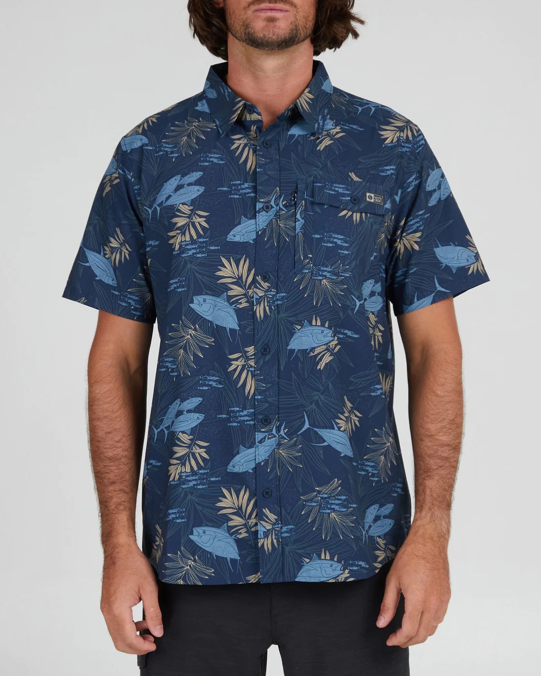 Salty Crew Feeding Frenzy UV Protection Woven Short Sleeve Shirt for Men - Fishing, Boating & Outdoor Activities