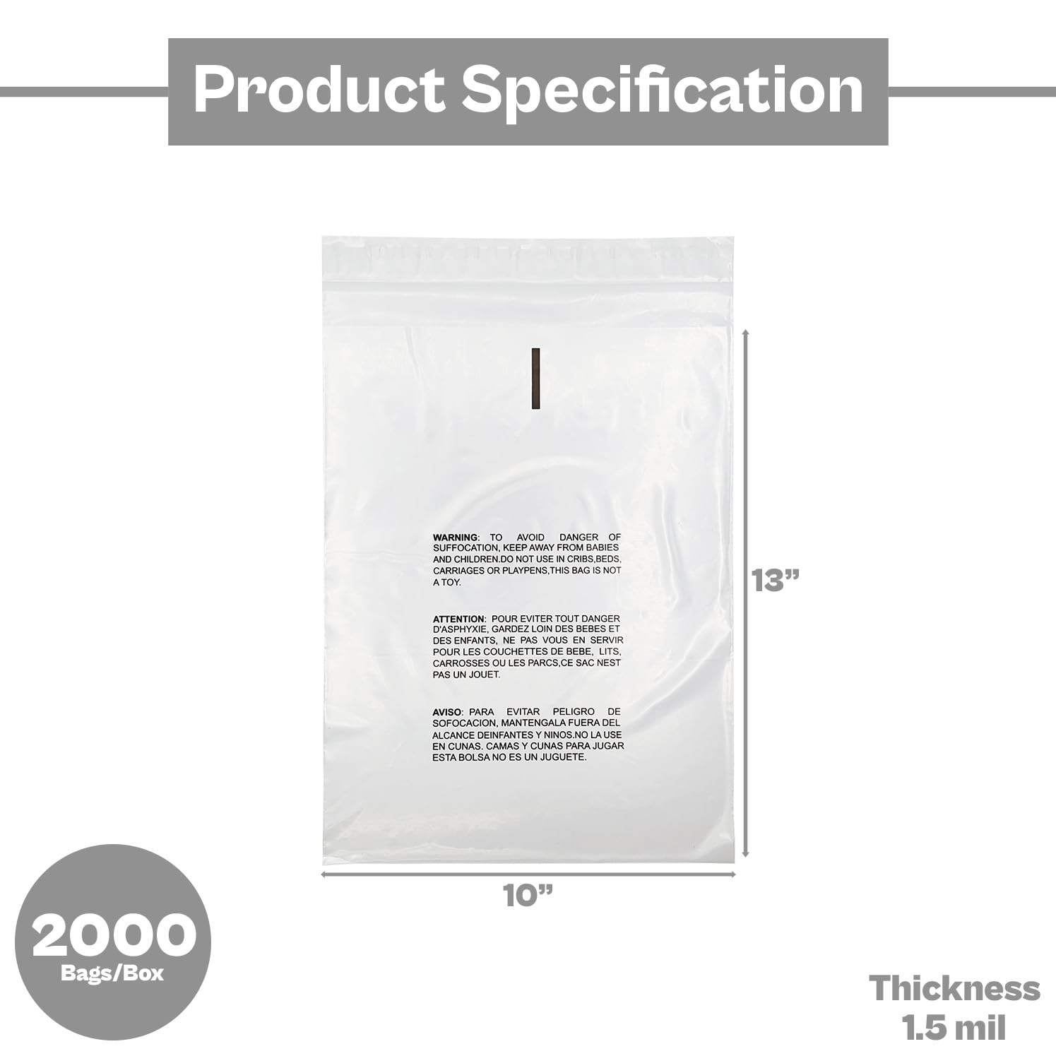 MMBM 10x13 Inch Clear Polypropylene Bags - 2000 Count Self-Seal Poly Bags with Suffocation Warning | Durable Packaging & Shipping Bags for T-Shirts, Apparel, Crafts & Retail Products | Perfect for Ecommerce, Storage & Organization