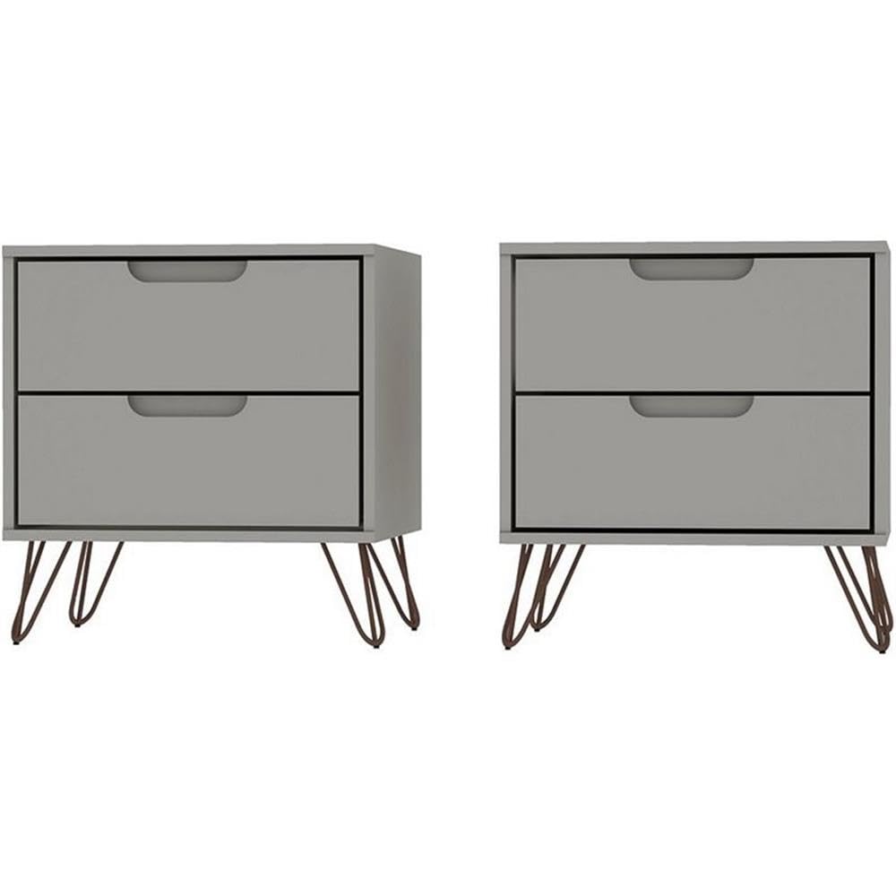 2-Drawer Modern Wood Nightstand Set of 2 - Off White Finish Bedside Table for Bedroom, Living Room & Guest Room Storage