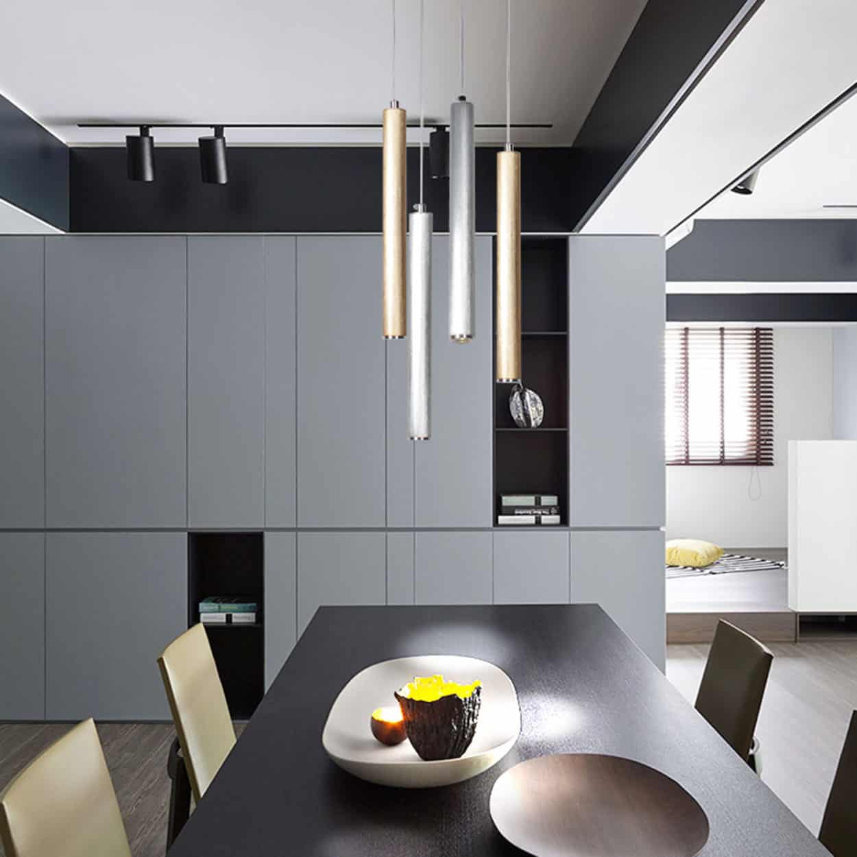 Bambuunol Cylindrical Pendant Lamp - Modern Hanging Light Fixture for Kitchen Island, Dining Room & Bedroom Decor