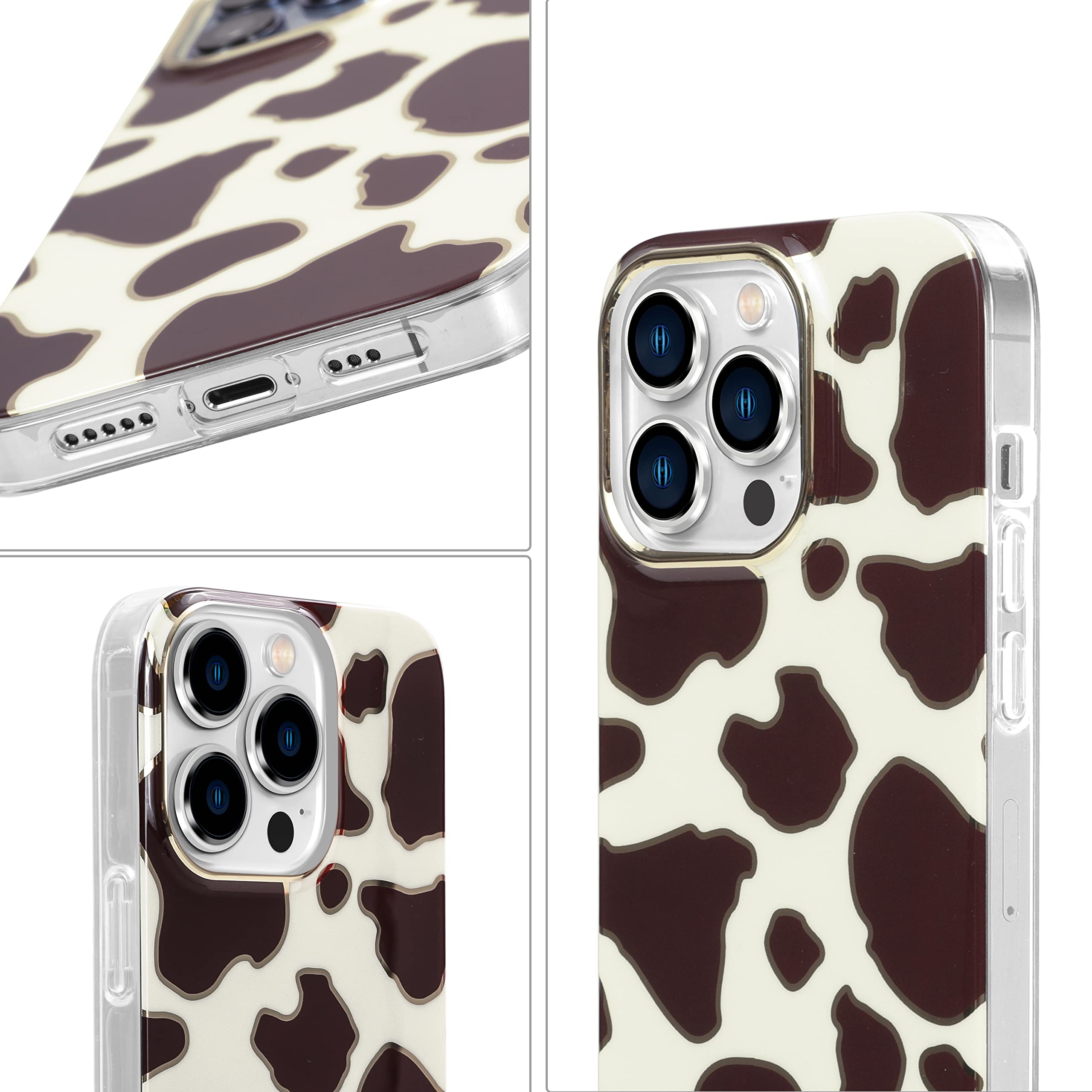 KIQ Cute Gold Cow Print Magnetic Case for iPhone 14/13 Pro/13 (6.1 Inch) - MagSafe Compatible Protective Cover for Women & Girls | Perfect for Daily Use, Work & Travel