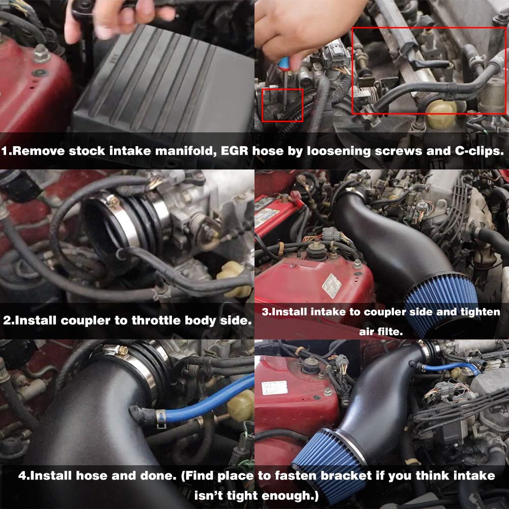 PTNHZ Plastic Air Intake Pipe Compatible with Honda Civic 1992-2000 EK EG Models - High Performance Replacement Part with Air Filter for Enhanced Engine Airflow & Fuel Efficiency