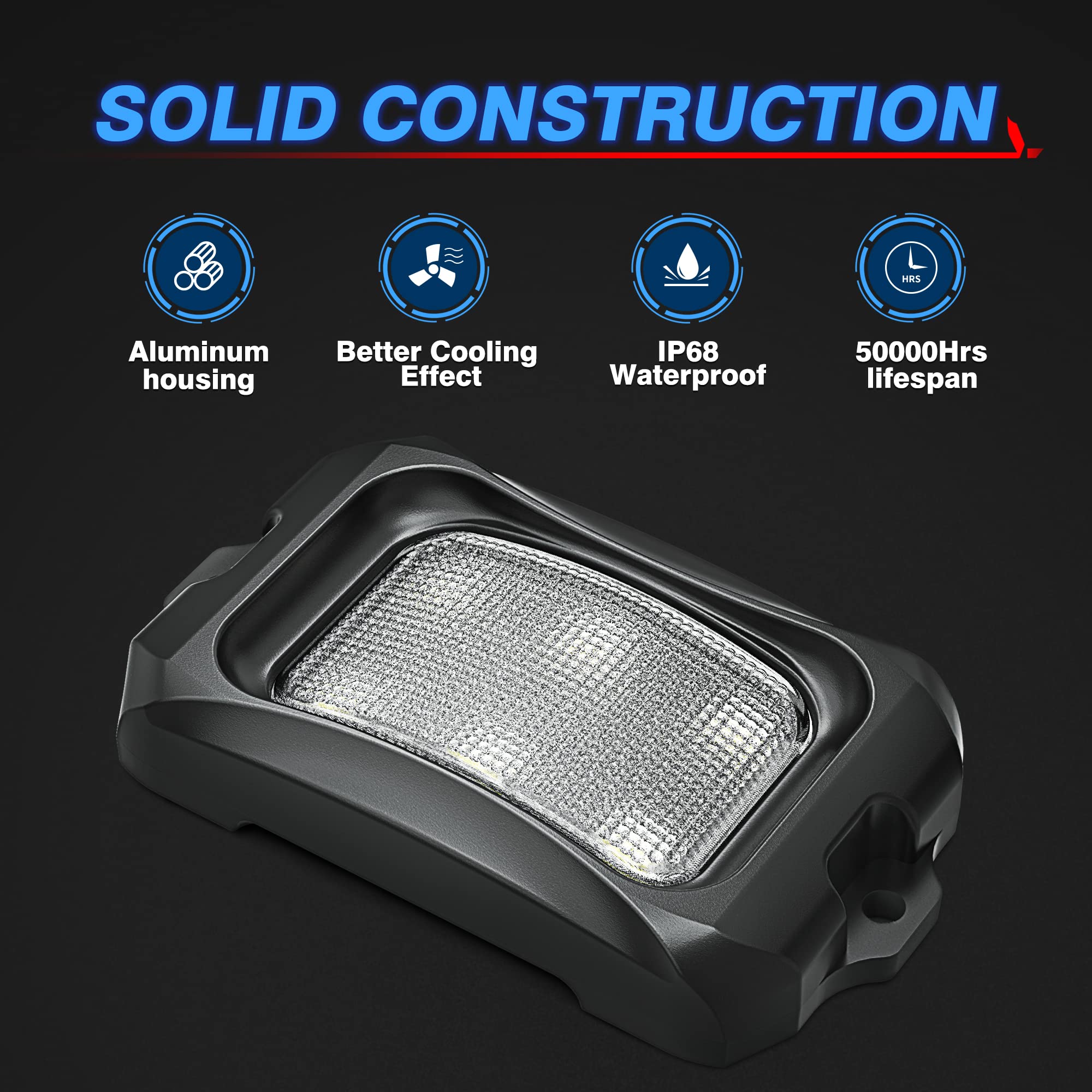 MICTUNING C2 Curved Red LED Rock Lights - 4 Pods Underglow Kit for Cars, Trucks, Offroad Vehicles, ATV, UTV, Boats | Waterproof Off-Road Lighting for Night Driving, Car Shows & Underbody Decoration
