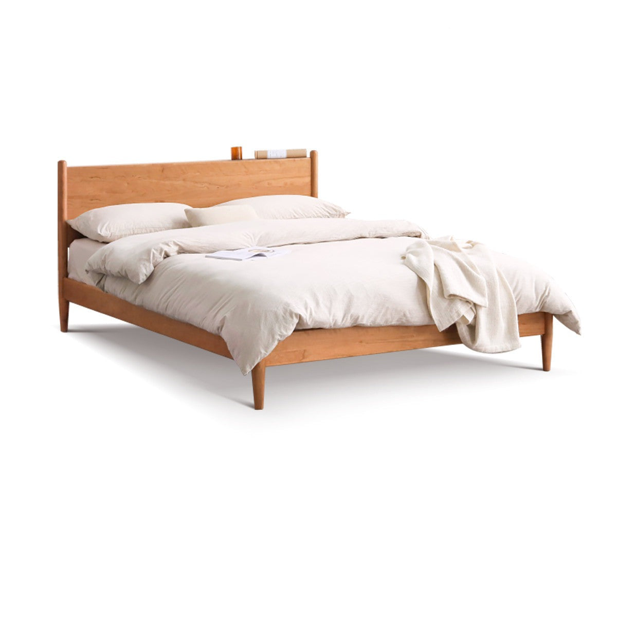 Solid Oak, Black Walnut & Cherry Wood Bed Frame - Handcrafted Queen Size Wooden Bed with Sturdy Slat Support - Perfect for Master Bedroom, Guest Room or Rustic Cabin Decor