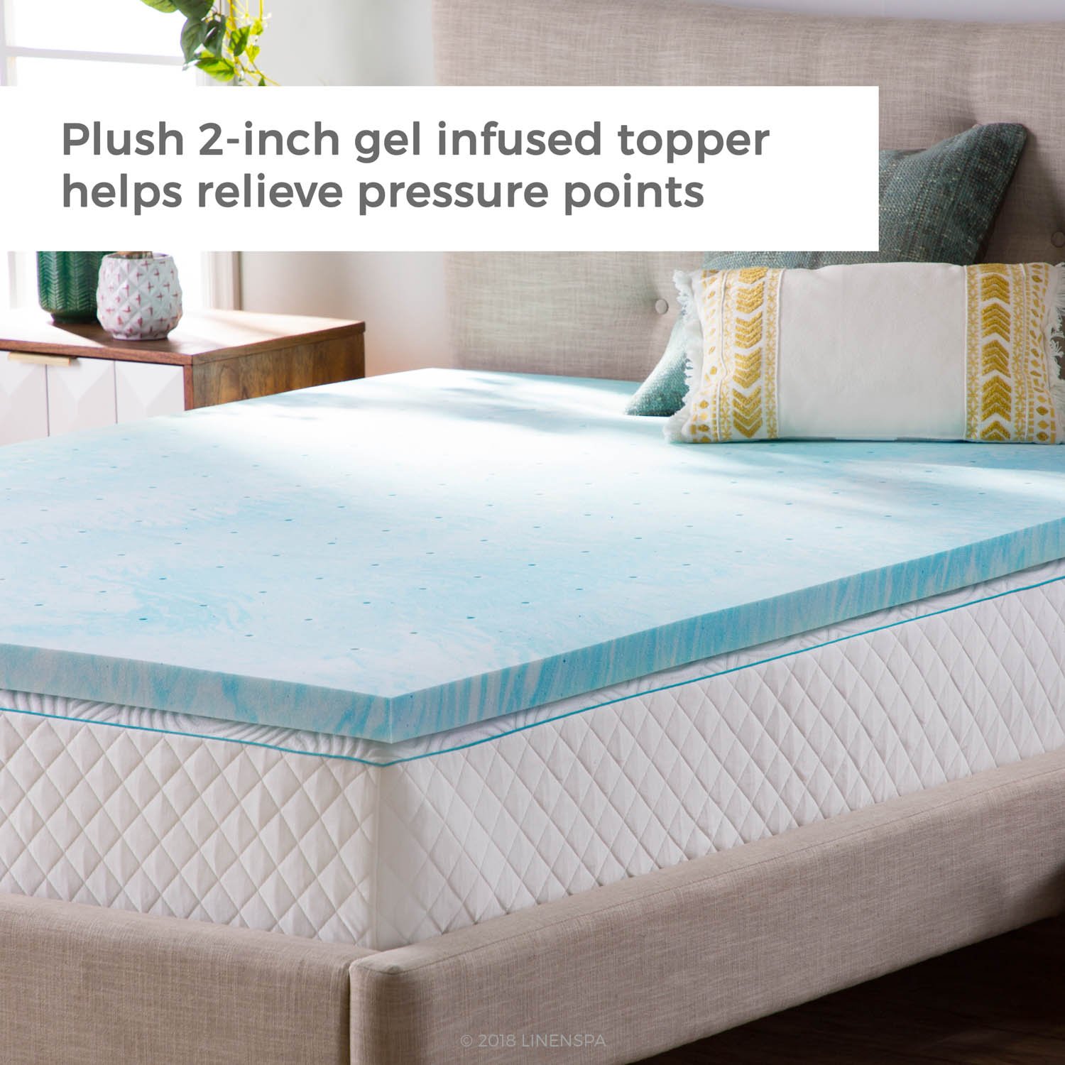 LINENSPA 2 Inch Cooling Gel Memory Foam Mattress Topper - Queen Size Pressure Relief Mattress Pad - CertiPUR-US Certified for Back Pain & Hot Sleepers - Perfect for Bedroom, Guest Room & Dorm Comfort