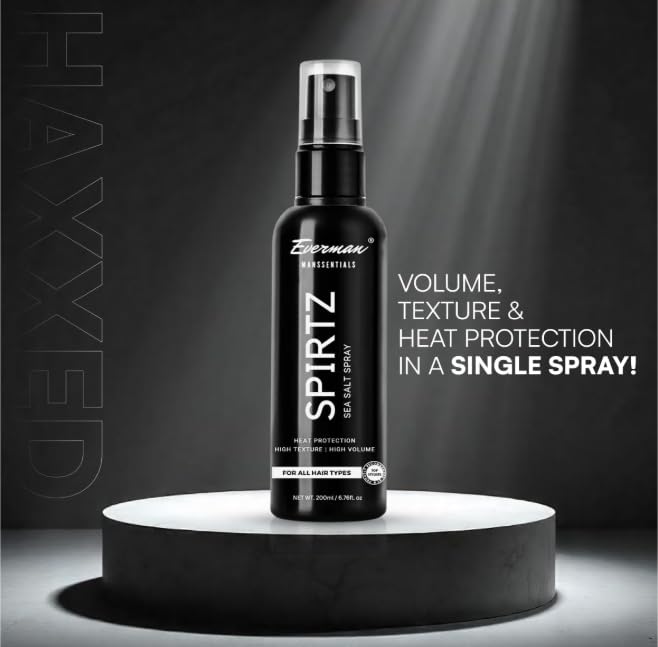 Everman Spirtz Sea Salt Spray for Men - Natural Volumizing & Heat Protectant Hair Styling Spray | Alcohol-Free Texturizer with Strong Hold | 200ml for Thick, Wavy & Curly Hair | Beach Waves & Everyday Styling for Men