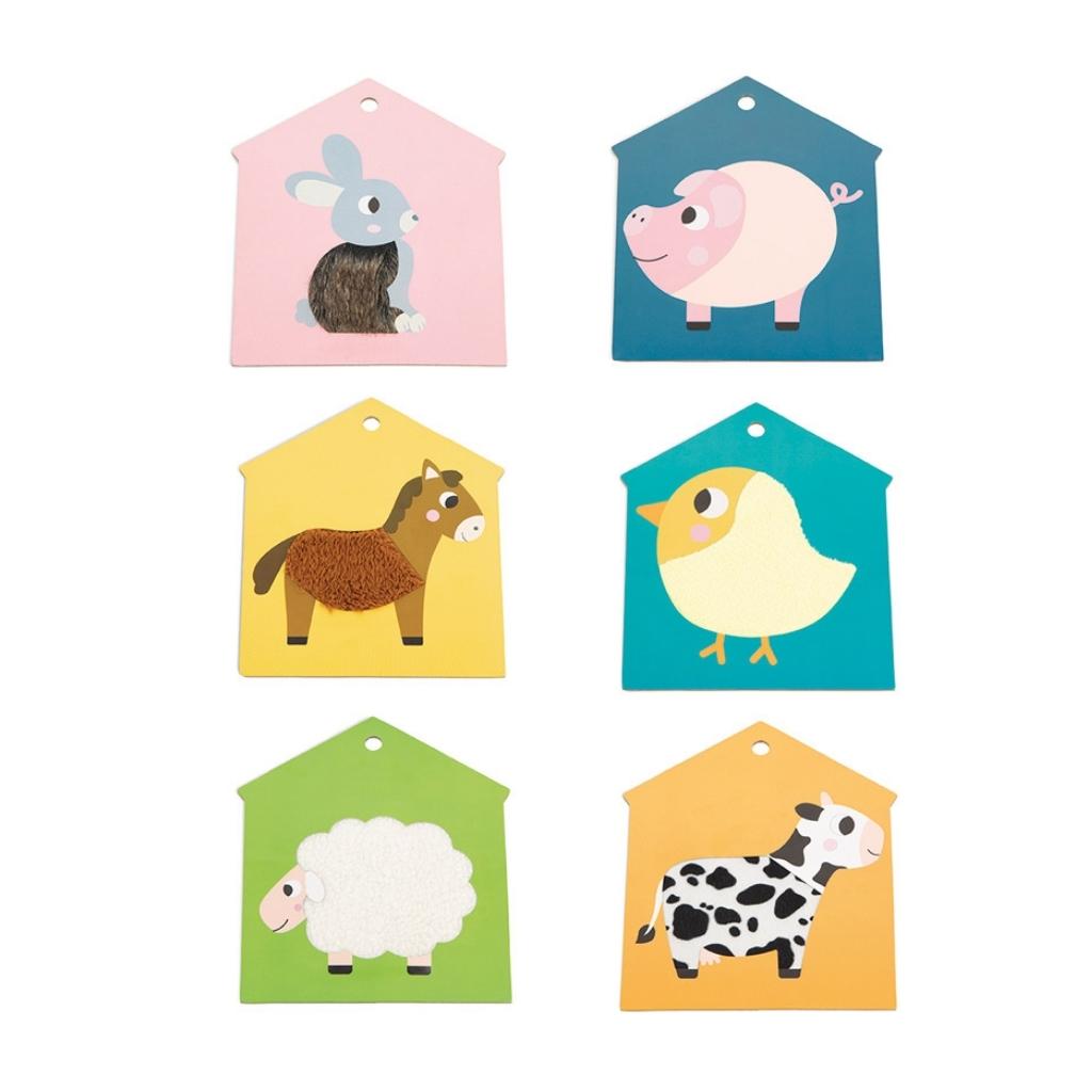 Janod Farm Animal Tactile Flashcards - Sensory Learning Toys for Toddlers & Preschoolers - Perfect for Montessori Education & Early Childhood Development