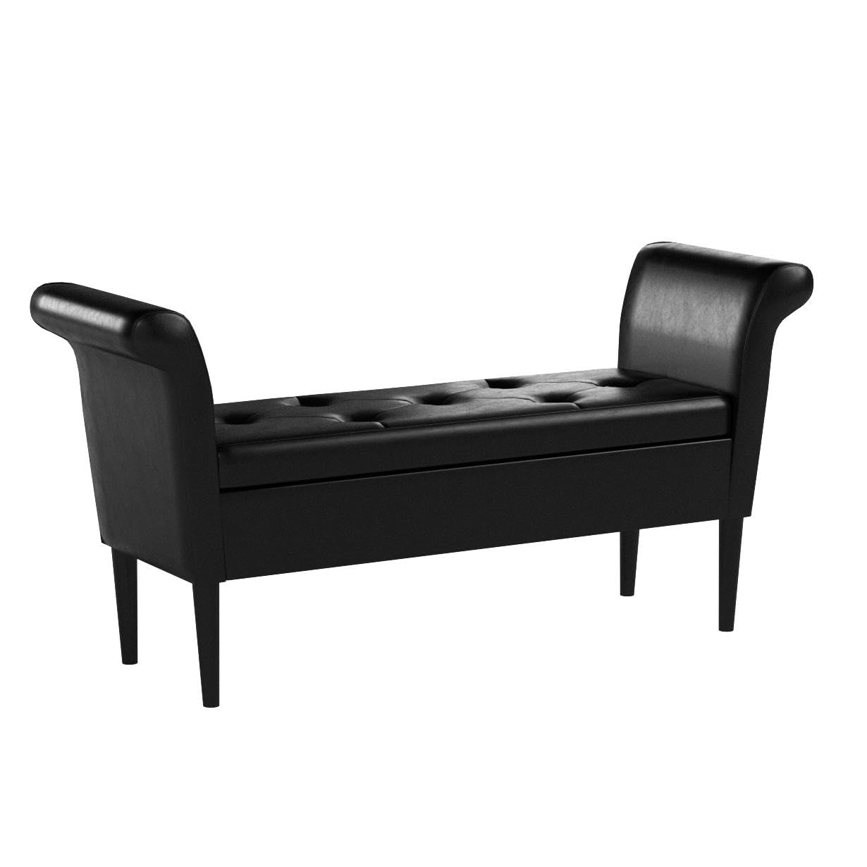 Awonde Black Faux Leather Storage Ottoman Bench with Arms - PU Upholstered Tufted Seat for Bedroom, Entryway & Living Room - Perfect for Extra Seating & Hidden Storage
