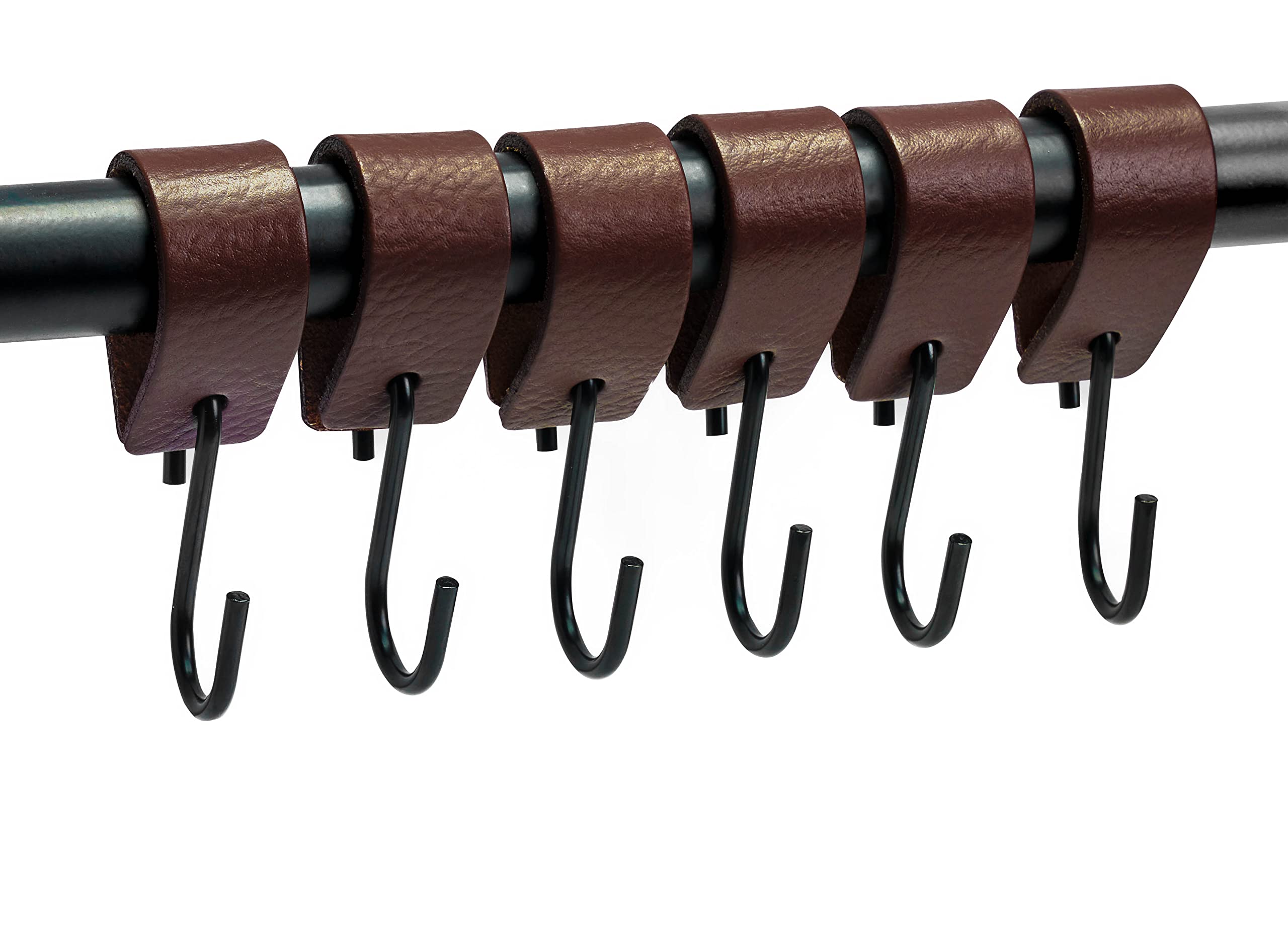 Brute Strength - 12 Pack Multifunctional Leather S-Hooks for Hanging Coats, Bags & Kitchen Utensils - Heavy Duty Brown Leather Hooks - Perfect for Home, Office & Garage Organization