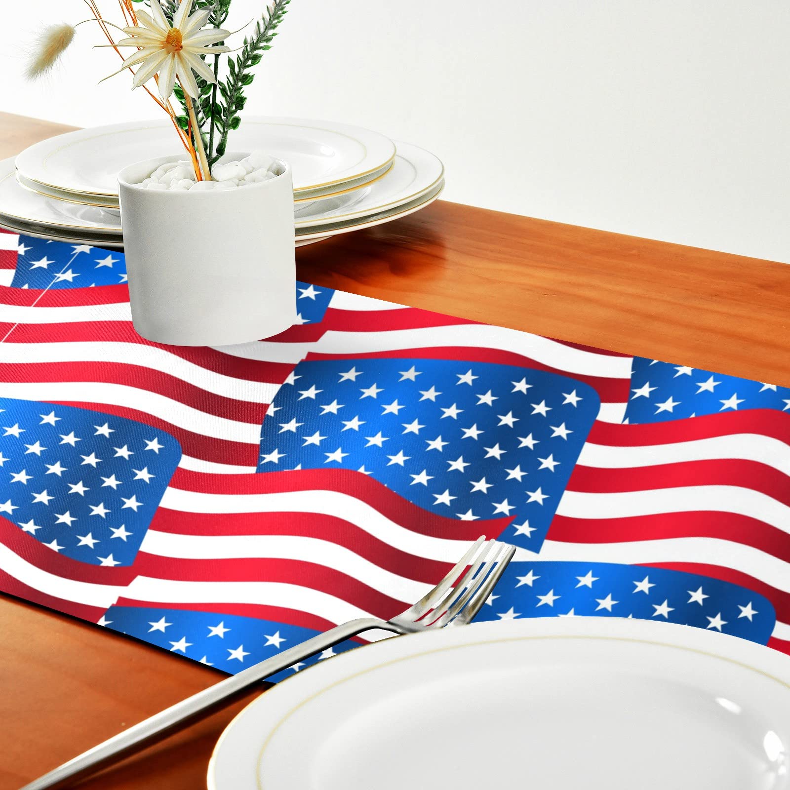 Emelivor Patriotic USA Flag Table Runner 72 Inch - Farmhouse Kitchen & Dining Table Decor for Holidays, Christmas, Parties | Perfect for Home, Restaurants & Events