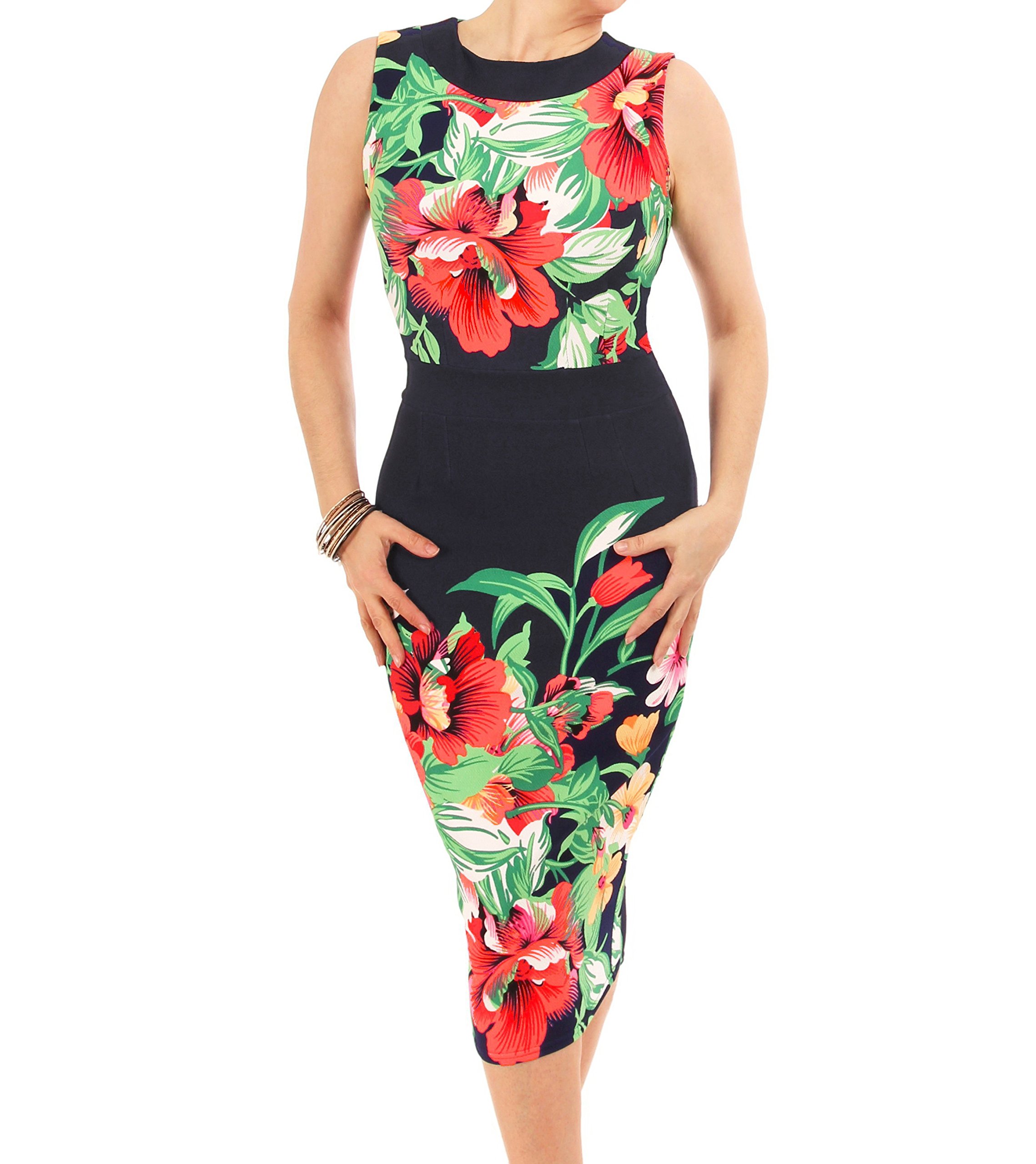 Sleeveless Floral Pencil Dress for Women - Perfect for Summer & Office