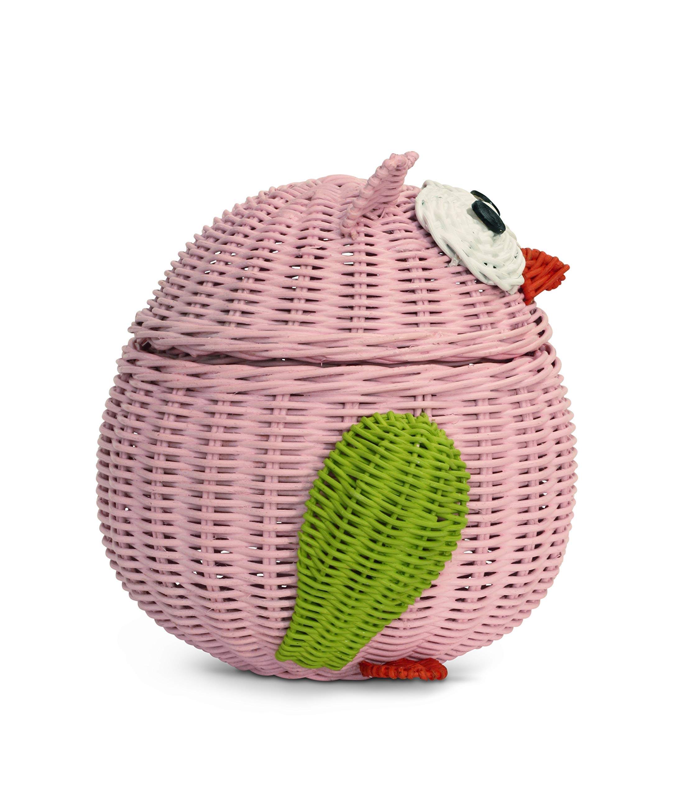 Owl Rattan Storage Basket with Lid - Hand Woven Decorative Bin for Home & Nursery Organization - Large Pink Wicker Hoot Owl Basket for Shelves, Baby Room Decor, and Gift Giving
