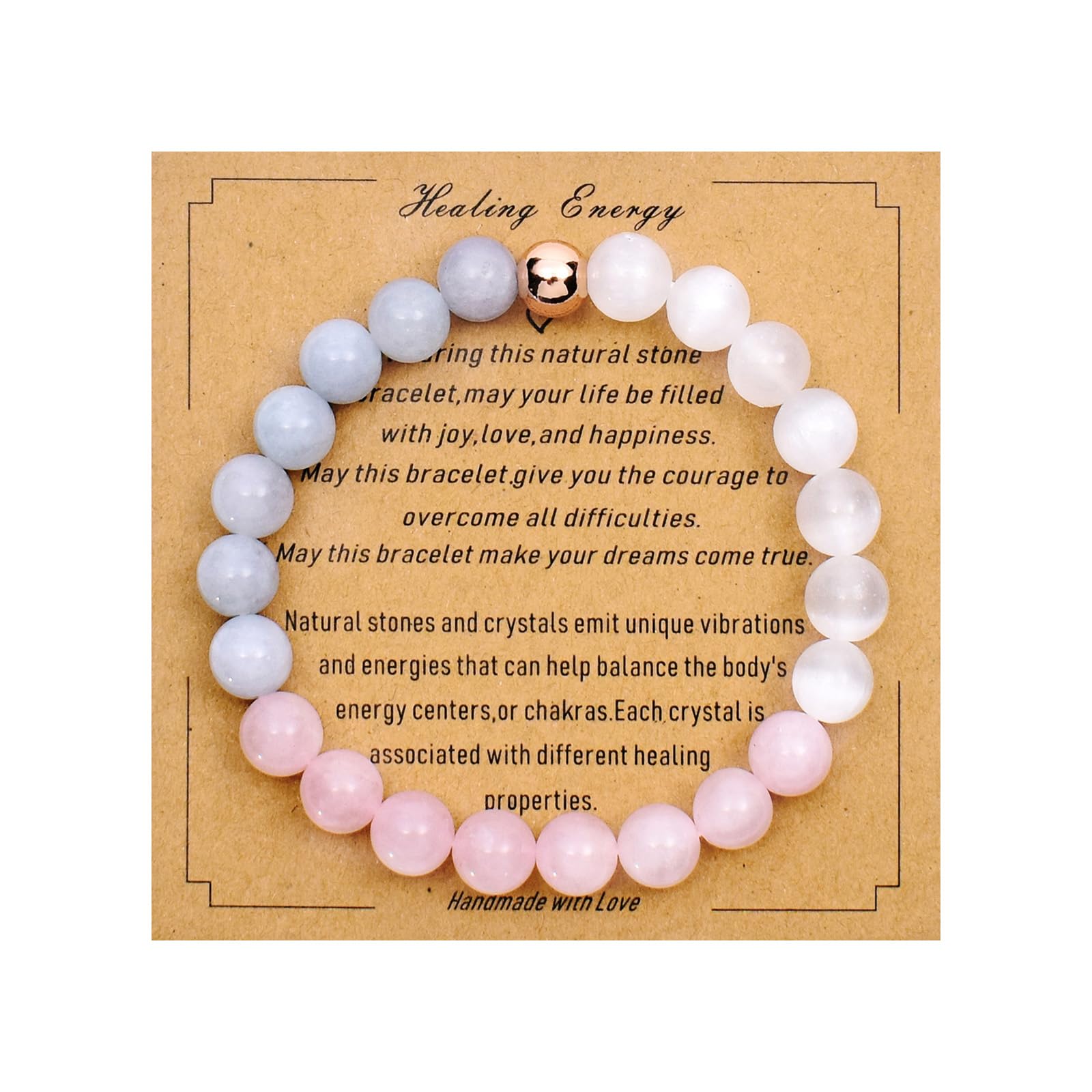 8MM Genuine Healing Crystal Bracelet - Lucky Stone Beaded Chakra Bracelet for Women (6.5 Inch) - Positive Energy & Spiritual Gift for Mom, Meditation, Yoga & Daily Wear
