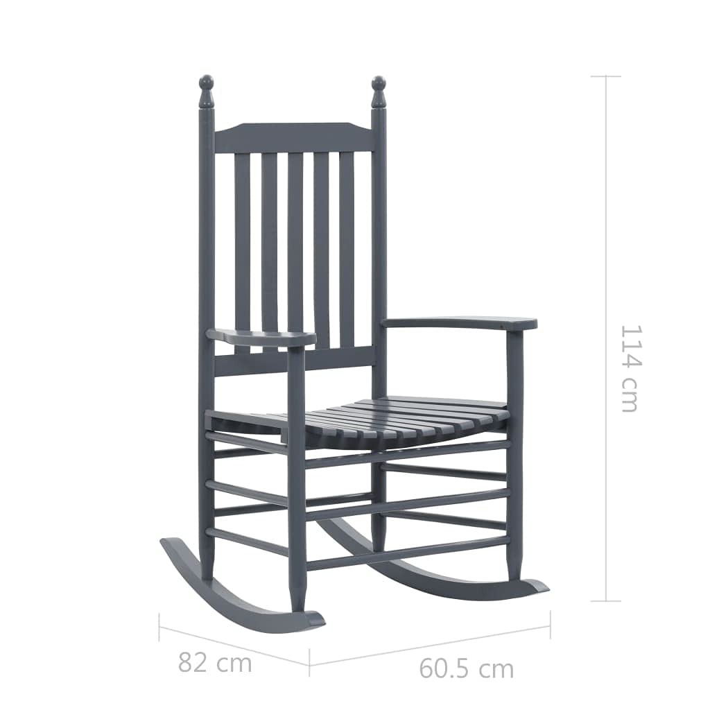 Comfortable Rocking Chair with Curved Seat - Gray Poplar Wood Lounge Chair for Relaxation | Perfect for Living Room, Nursery & Outdoor Patio