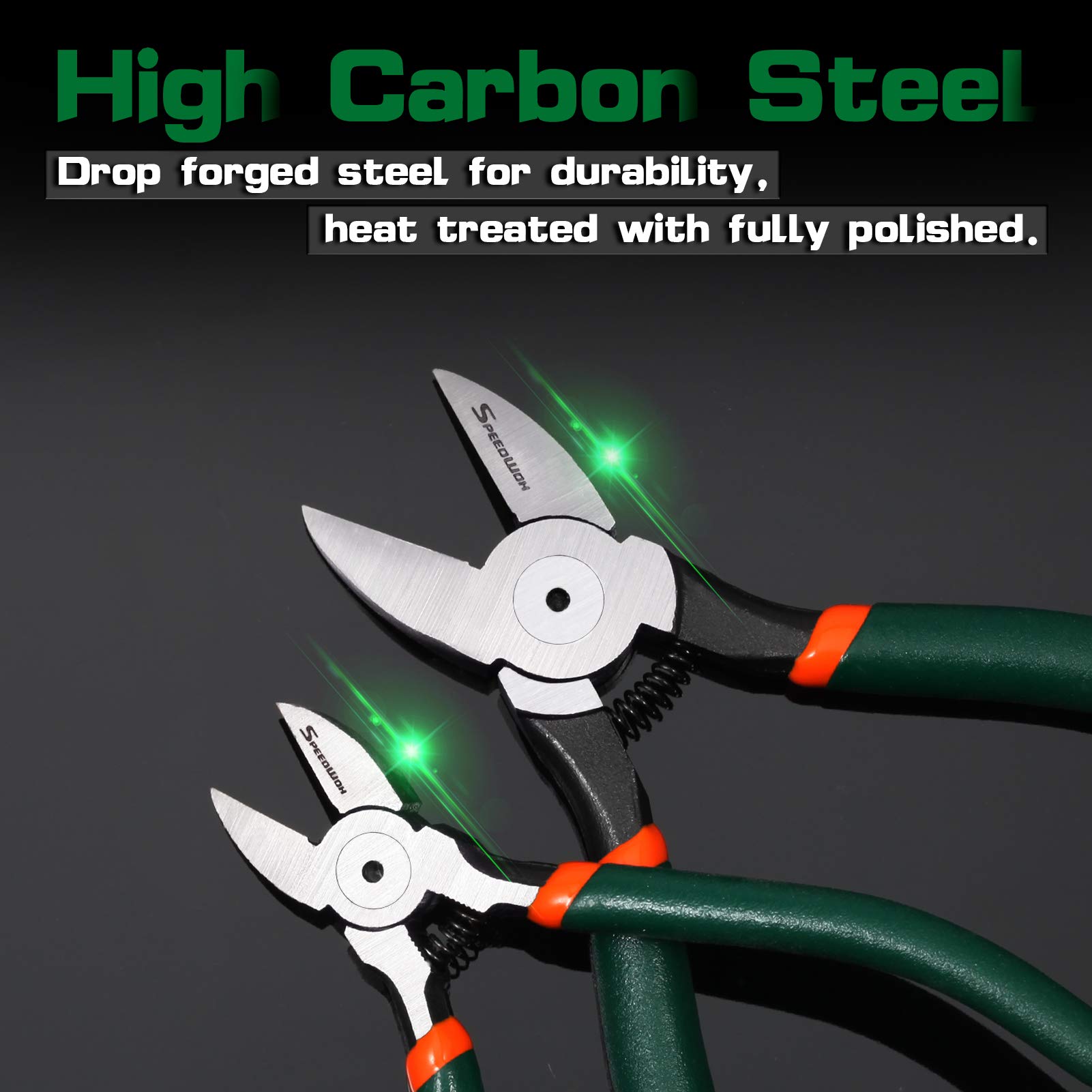 SPEEDWOX 2-Piece Flush Cut Pliers Set - Precision Diagonal Wire Cutters with Spring Action for Electronics, Jewelry Making, DIY Crafts | Ideal for Wire Cutting, Beading, and Small Component Trimming