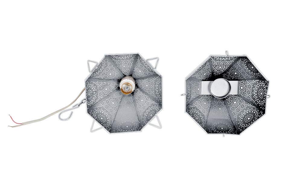 Indian Moroccan Mosaic Plug-in Chandelier - Silver Hanging Ceiling Pendant Light for Dining Room, Bedroom & Living Room Decor