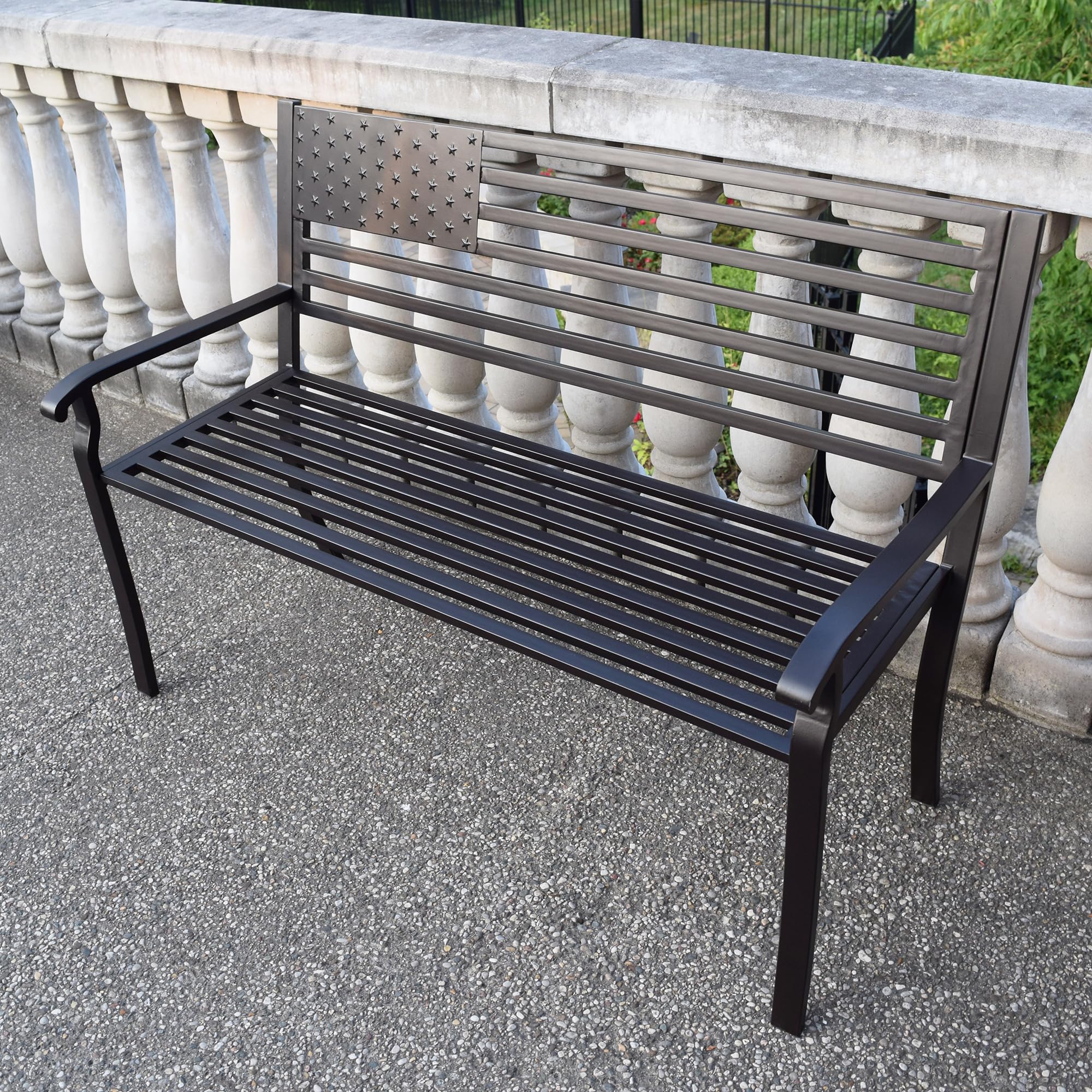 Oakland Living American Pride Bench - Patriotic Outdoor Bench for Porch, Garden & Backyard - Durable Wooden Bench with USA Flag Design