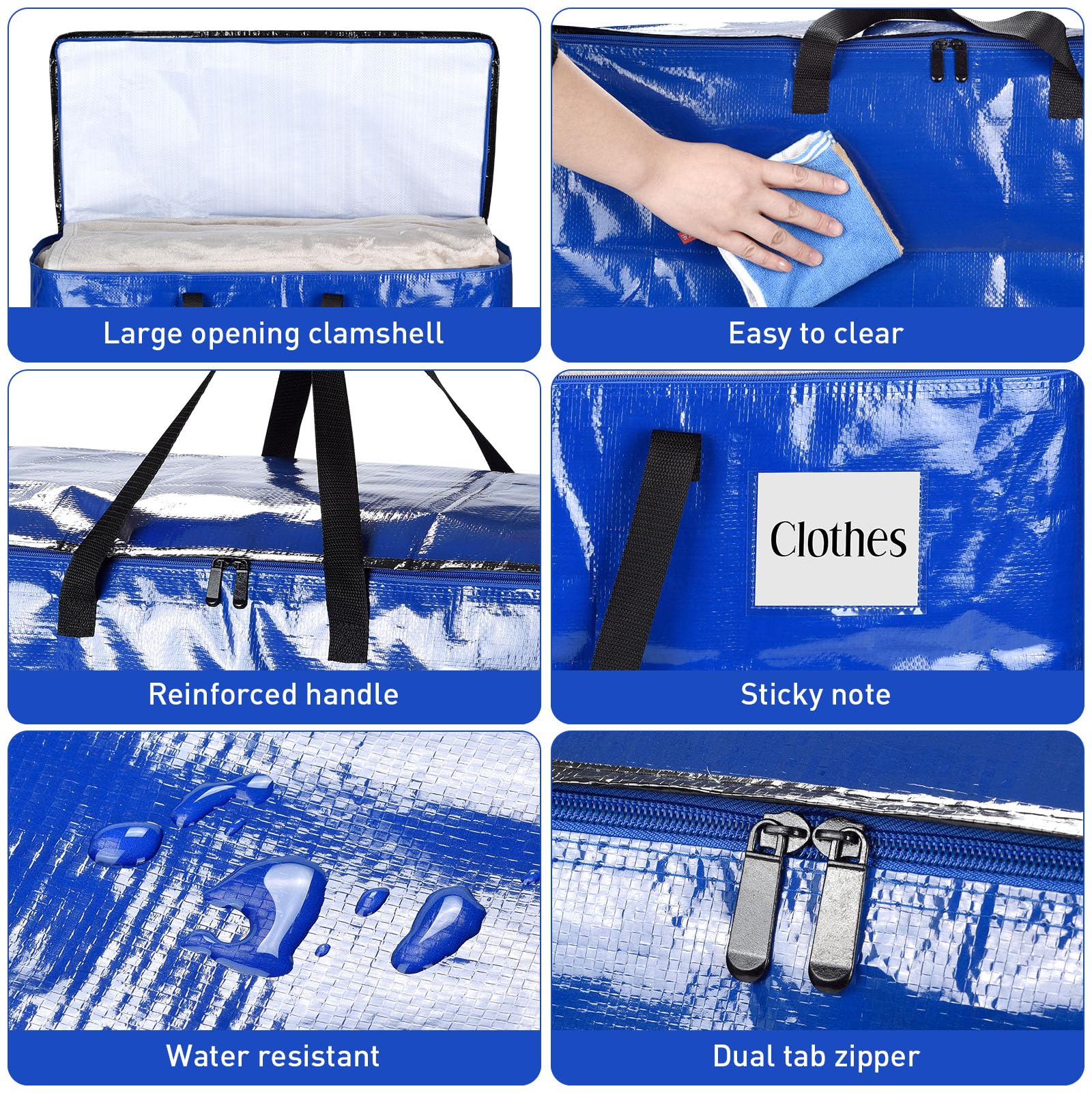 4 Pack Extra Large Heavy Duty Storage Boxes with Lids - Durable Moving Boxes for Home, Office & Warehouse Organization - Perfect for Packing, Moving House & Long-Term Storage (Blue)