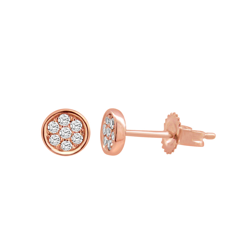 9ct Rose Gold Diamond Pave Stud Earrings for Women - Elegant Cubic Zirconia Earrings for Daily Wear & Special Occasions