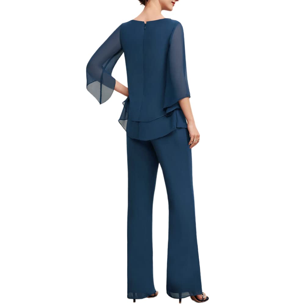 Zongqiven Women's 2-Piece Chiffon Formal Pant Suit - Elegant Wedding Guest Outfit & Evening Dressy Pantsuit for Special Occasions, Parties, and Business Events