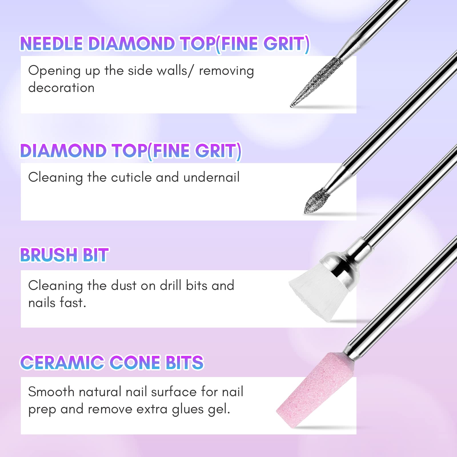 Makartt 7Pcs Professional Nail Drill Bits Set - Tungsten Carbide, Diamond & Ceramic Bits for Acrylic Nails, Includes 3/32 Drill Bits & 300Pcs Sanding Bands (#80#150#240 Grits) - Perfect for Salon, Home Manicure & Nail Art