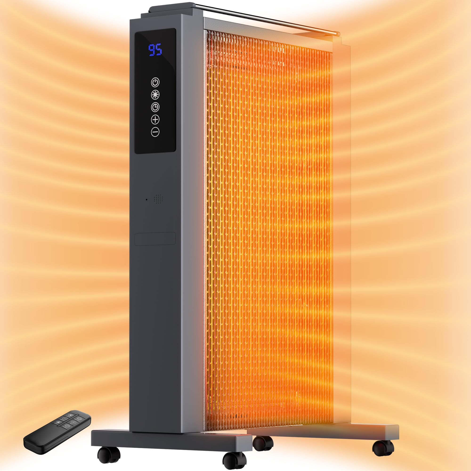 1500W Portable Electric Space Heater with Thermostat & Remote - 12H Timer, Quiet & Safe for Large Rooms - Perfect for Bedroom, Office, Home & Garage Use (33 Inch) - Stay Warm All Winter Indoors