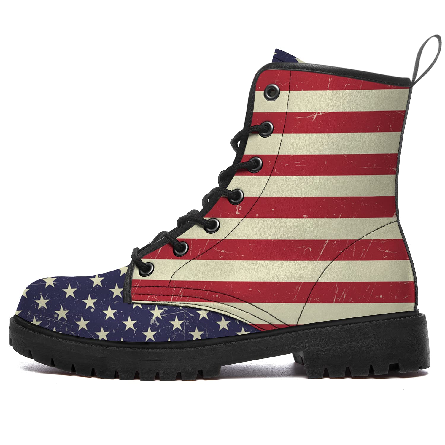 American Flag Combat Boots for Women & Men - Waterproof Ankle Boots with Anti-Slip Sole, Lace-Up Low Heel Hiking Boots - Perfect for Outdoor Adventures, Patriotic Events & Casual Wear