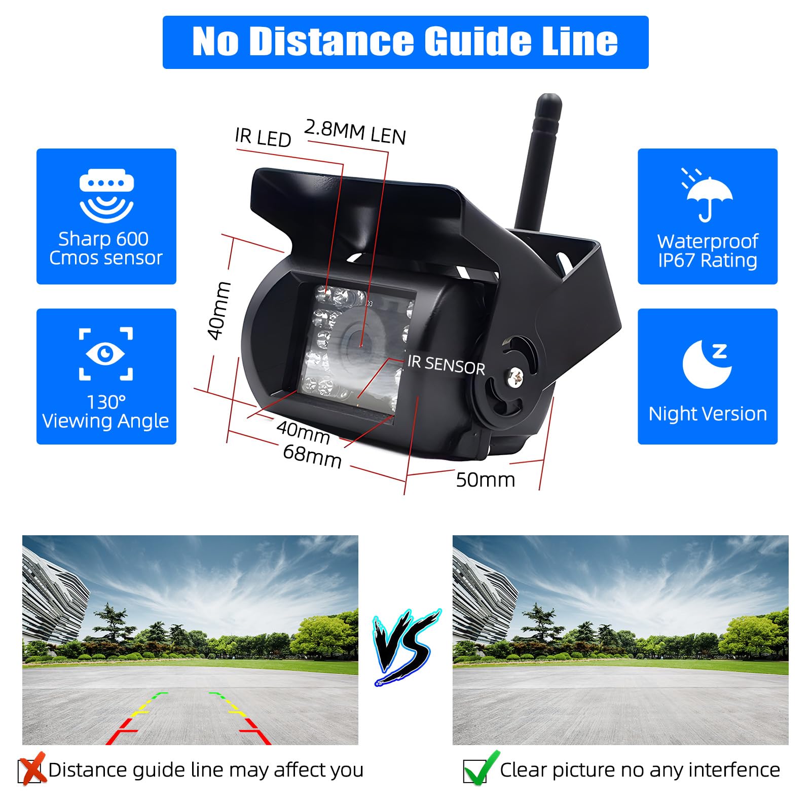 Liehuzhekeji Wireless Car Backup Camera and Monitor Kit - 7 Inch HD LCD Display, Waterproof Night Vision Rear View Camera, Parking System with Car Charger for 12V-24V Vehicles (Truck, RV, Trailer, Camper, Bus) - Perfect for Safe Reversing and Parking in Low Light Conditions