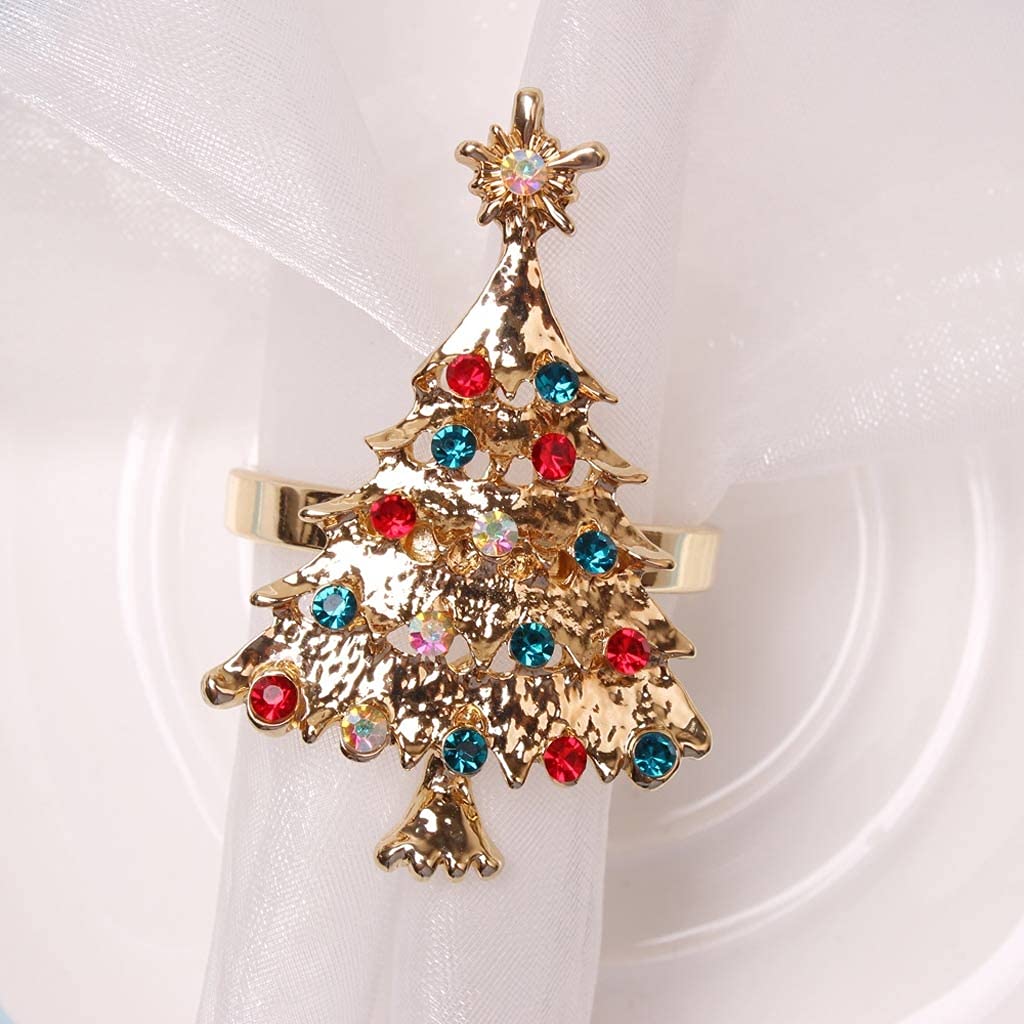 LLLY Premium Christmas Tree Napkin Rings - Elegant Bow & Floral Wreath Design for Holiday Table Setting (Size B) | Perfect for Christmas Dinner, Wedding Decor, and Luxury Hotel Tableware