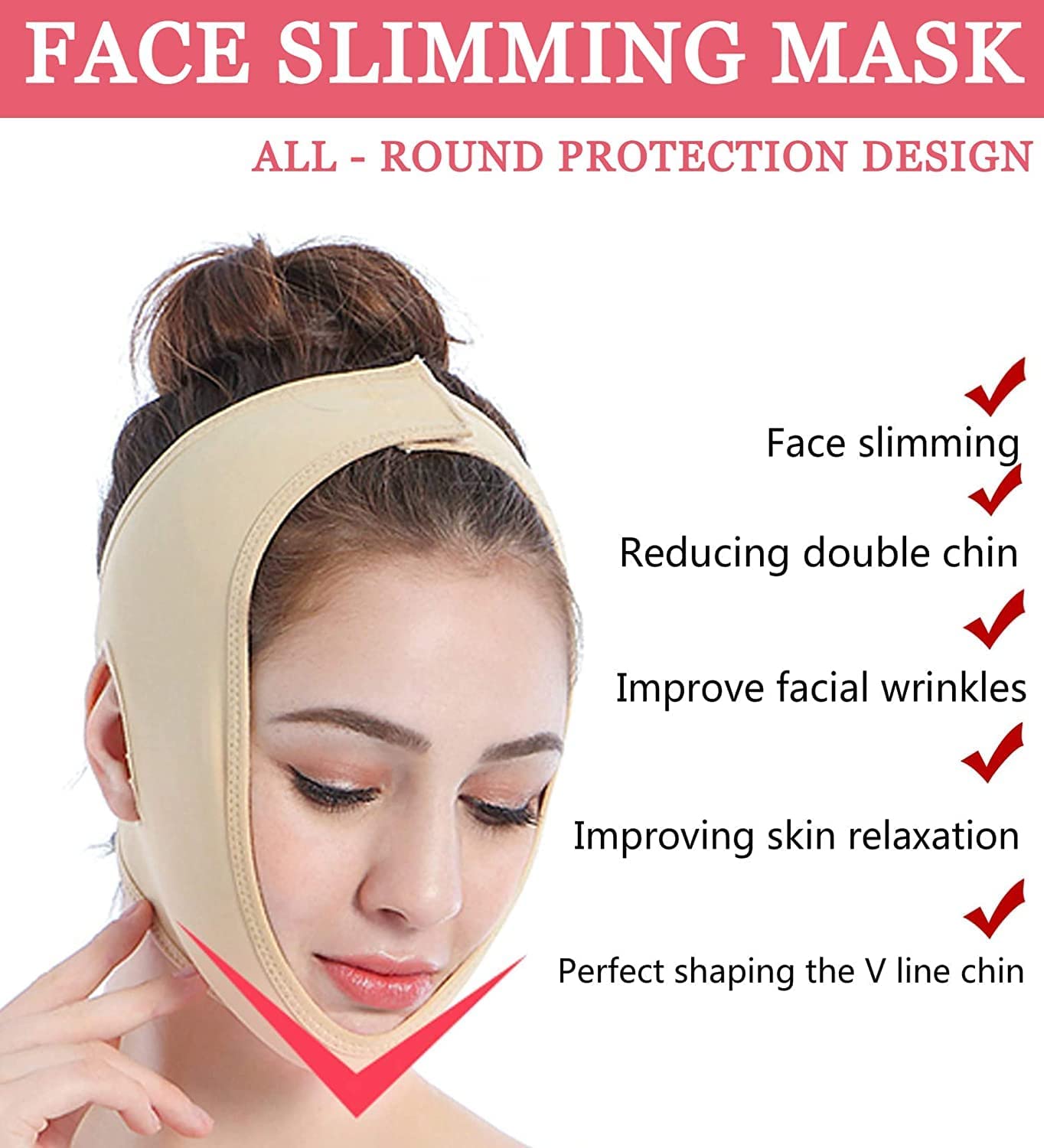 Alexvyan Beige Facial Slimming Mask for Double Chin - Breathable Face Lifting Belt, V-Shape Face Slimming Strap for Women - Anti Wrinkle & Anti Double Chin - Ultra Thin Design (L Size) - Perfect for Home Spa, Yoga, and Skincare Routine