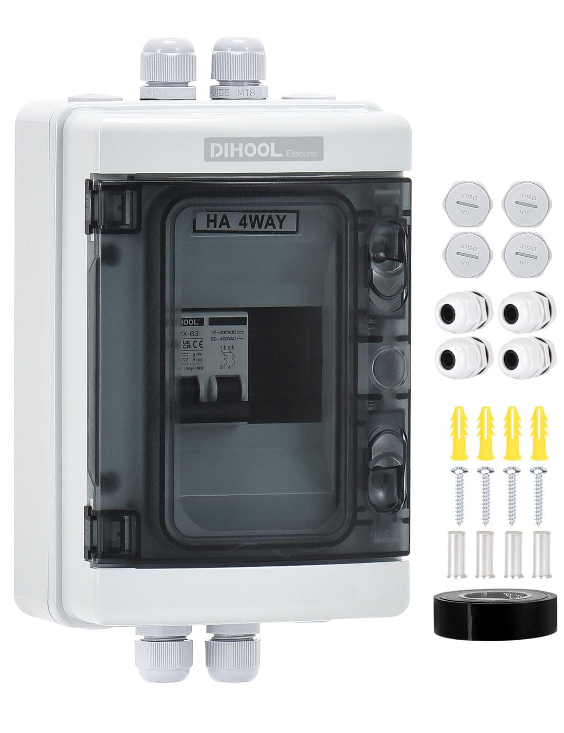 **30 Amp Outdoor AC/DC Disconnect Box with DIN Rail - 400V Miniature Circuit Breaker for Solar Panels, RV, and Home Electrical Safety**    *(Use Cases: Ideal for solar power systems, RVs, home electrical safety, and industrial applications.)*