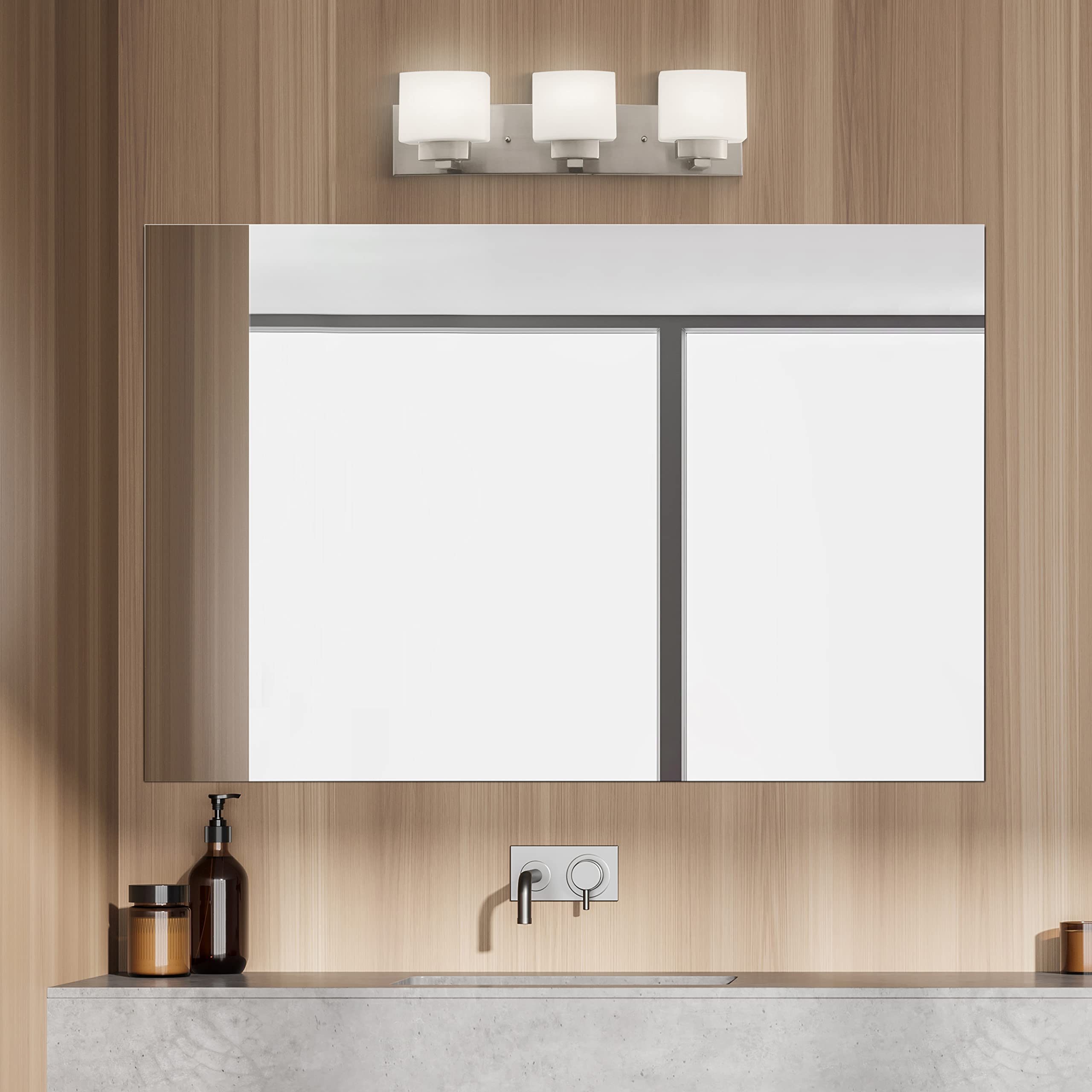 Dimmable Dove Creek Vanity Light with Frosted Glass - 3-Light Bathroom Mirror Fixture in Satin Nickel | Perfect for Modern Bathroom Lighting & Makeup Vanity Areas