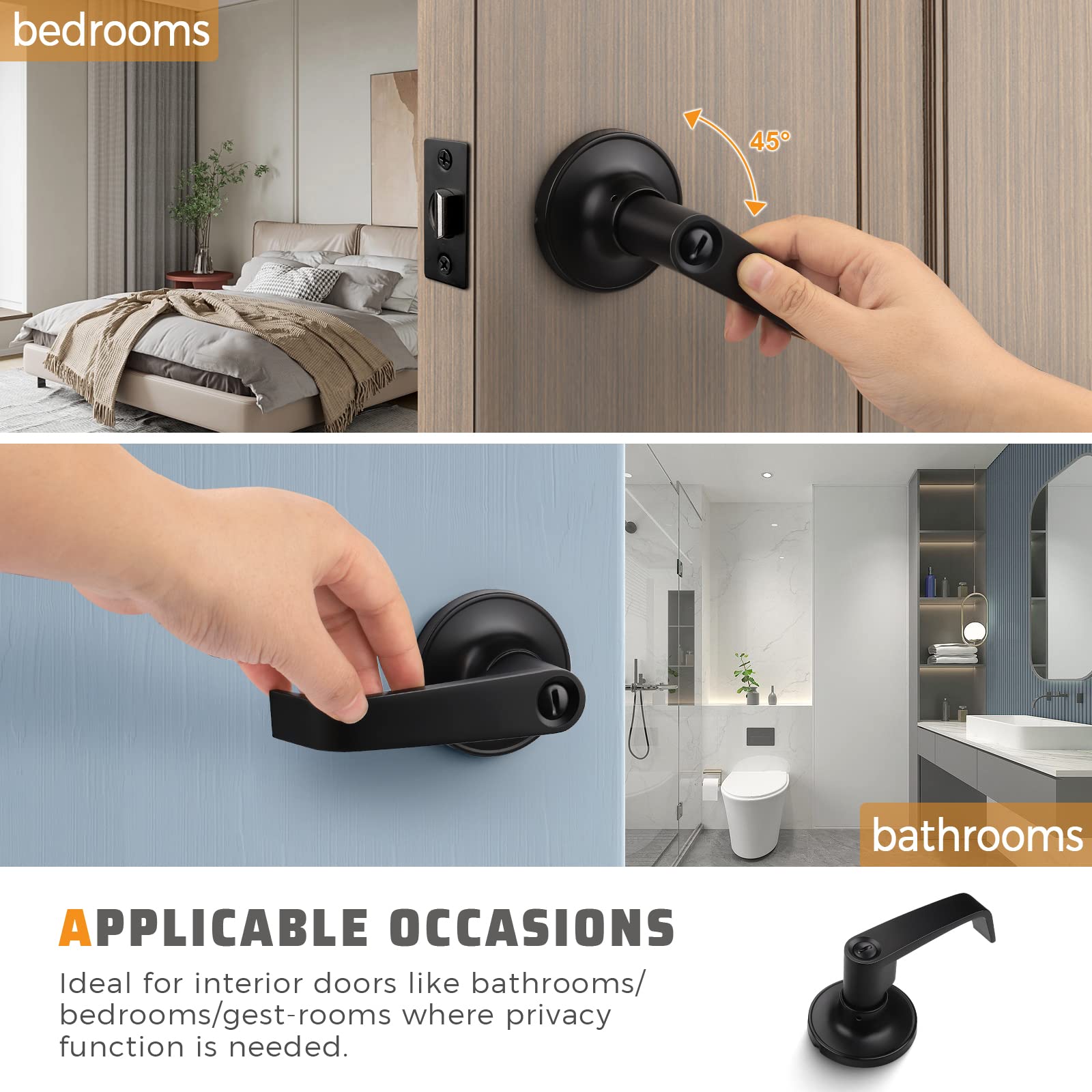KNOBWELL 4 Pack Black Commercial Door Handles with Lock - Bedroom Lever Handle Set, Reversible for Left/Right Doors - Perfect for Homes, Offices & Hotels