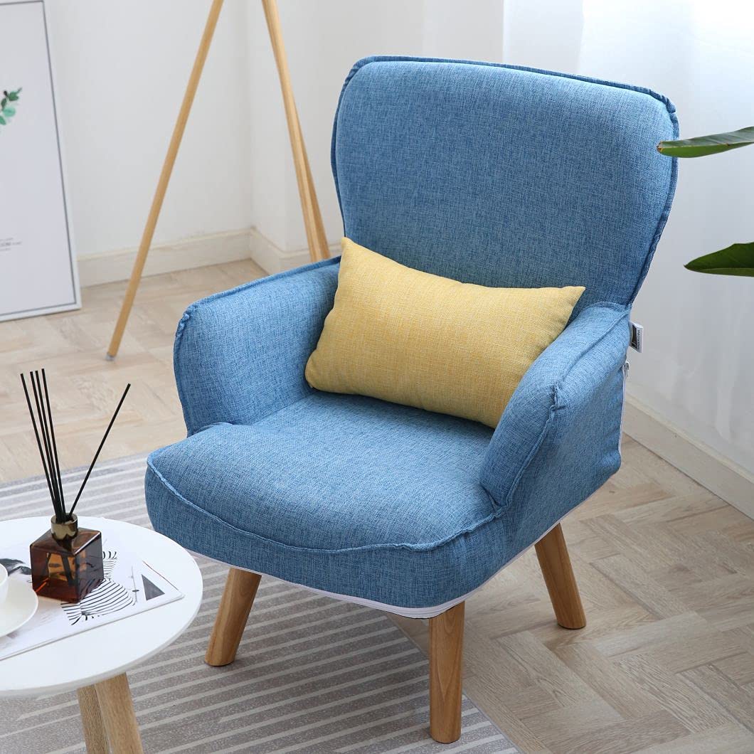 Blue Accent Chair with Cushion & 360° Swivel - Comfy Wooden Leg Armchair for Reading | Bedroom Lounge Chair & Leisure Sofa with Armrests - Perfect for Home Office, Living Room or Cozy Corner
