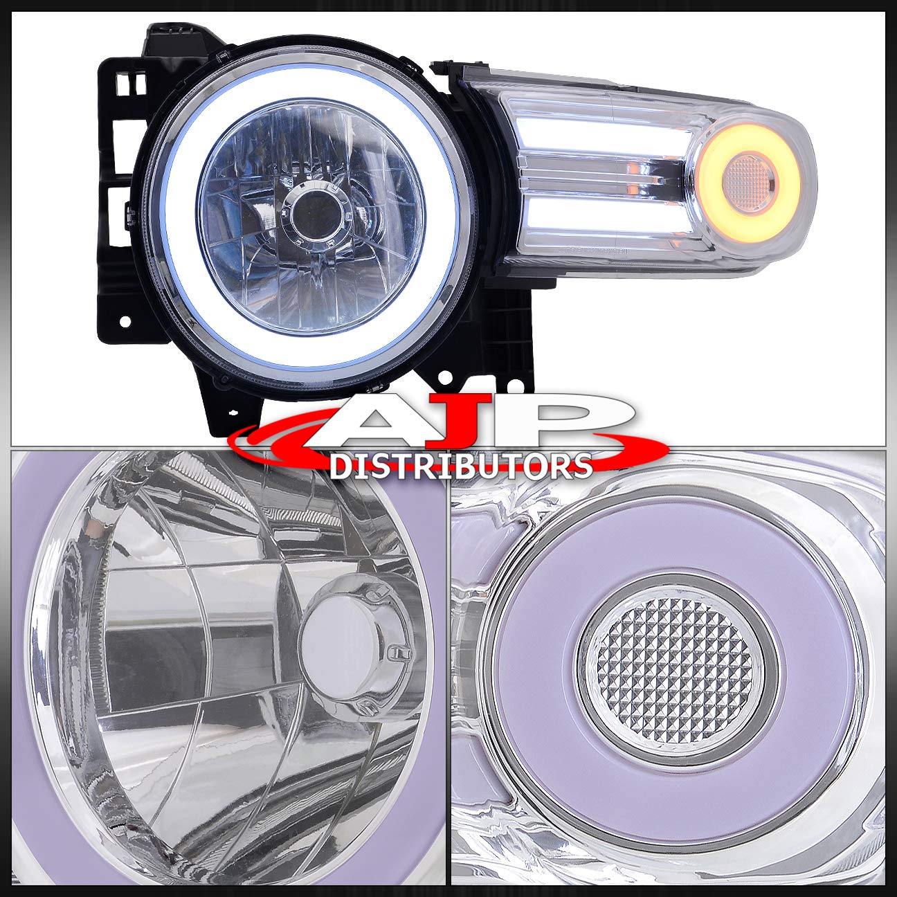 LED Halo DRL Headlights for Toyota FJ Cruiser 2007-2014 - Chrome Housing, Clear Lens - Off-Road & Night Driving