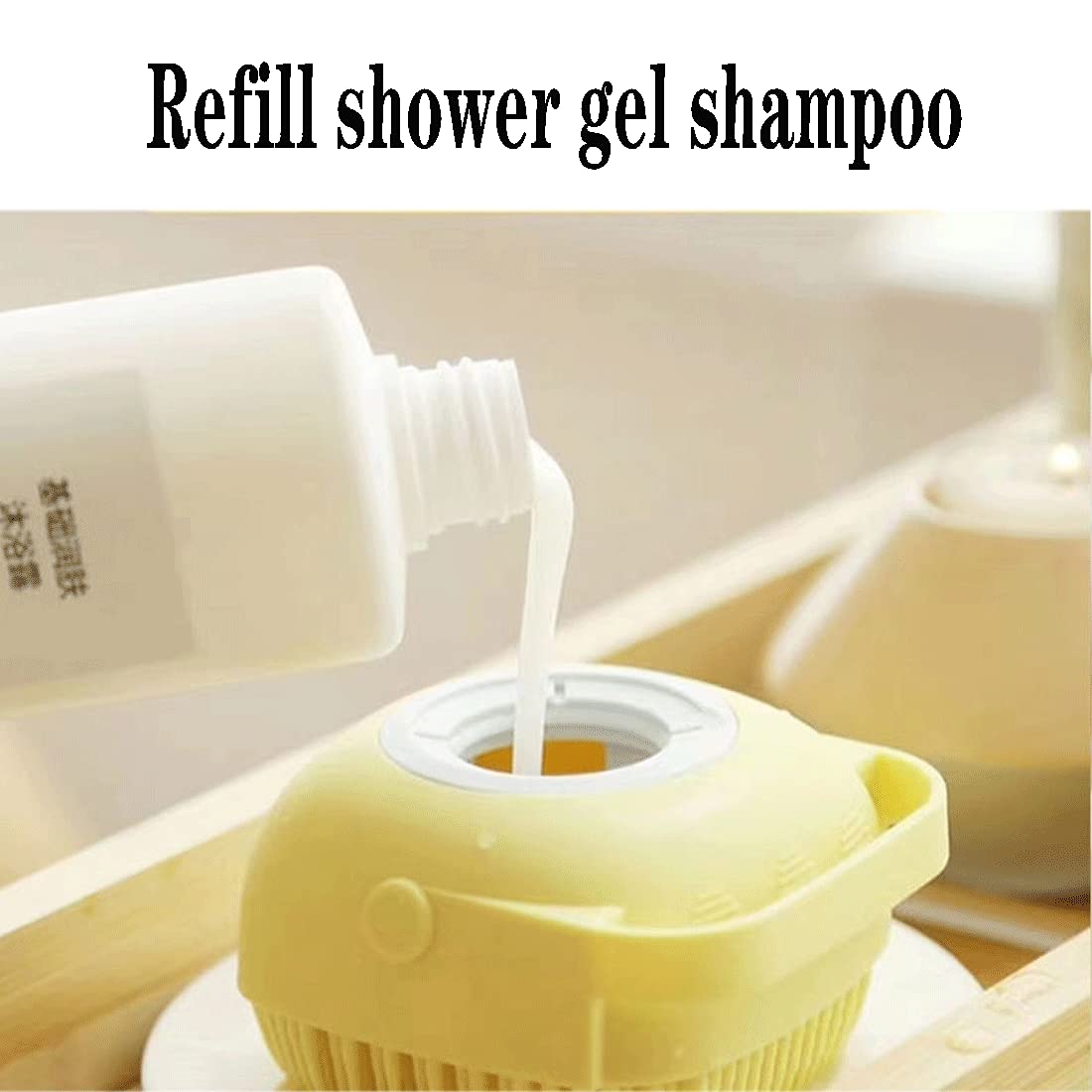 Reusable Silicone Body Brush with Shower Gel Dispenser - Soft Exfoliating Bath Massage Brush for Men, Women & Kids - Pet-Friendly Shower Loofah (Yellow) | Perfect for Spa Days, Gentle Skin Exfoliation & Relaxing Bath Time